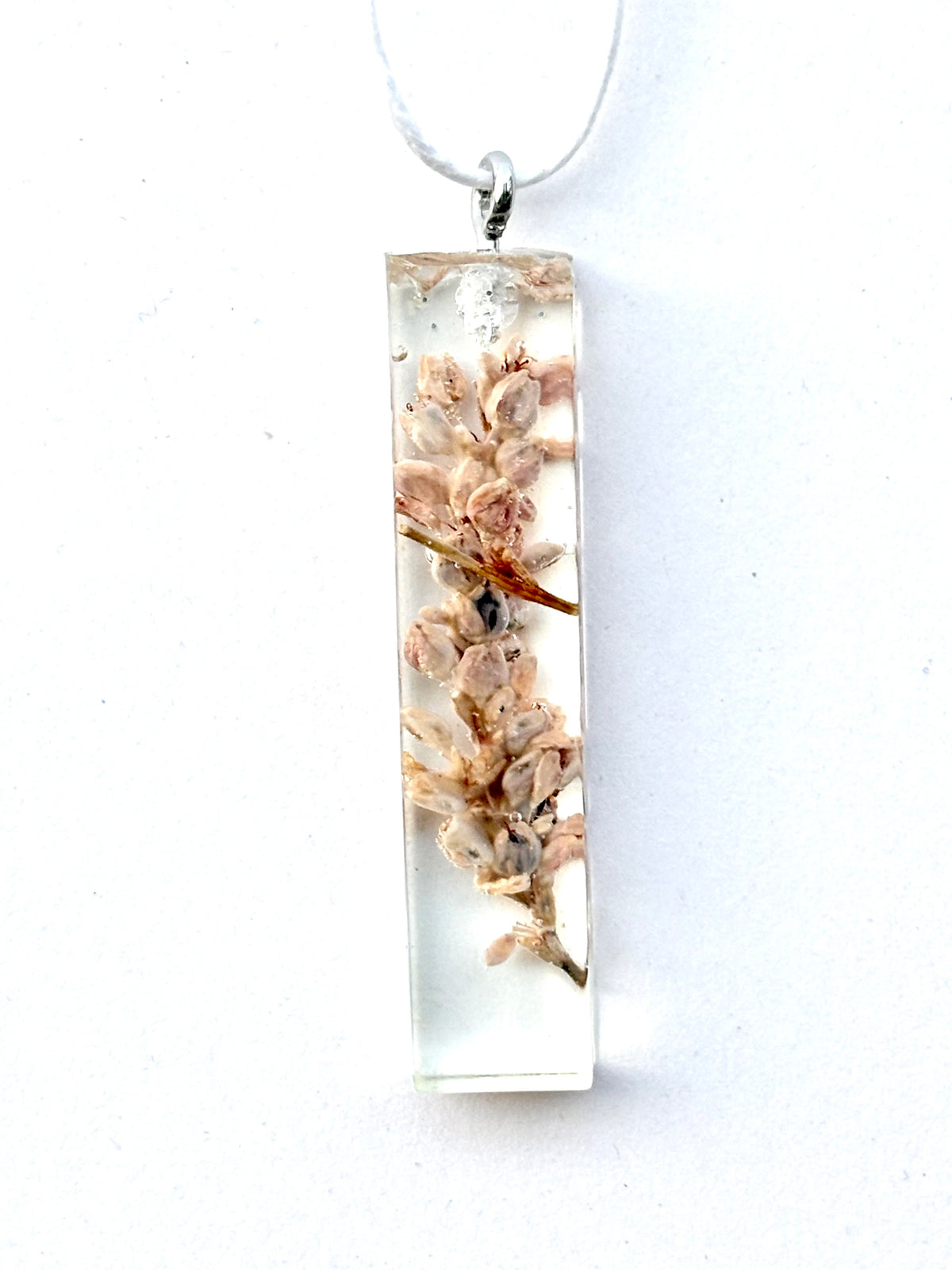 Light Pink Flowers in Rectangle Pendant | Real Flowers in Resin