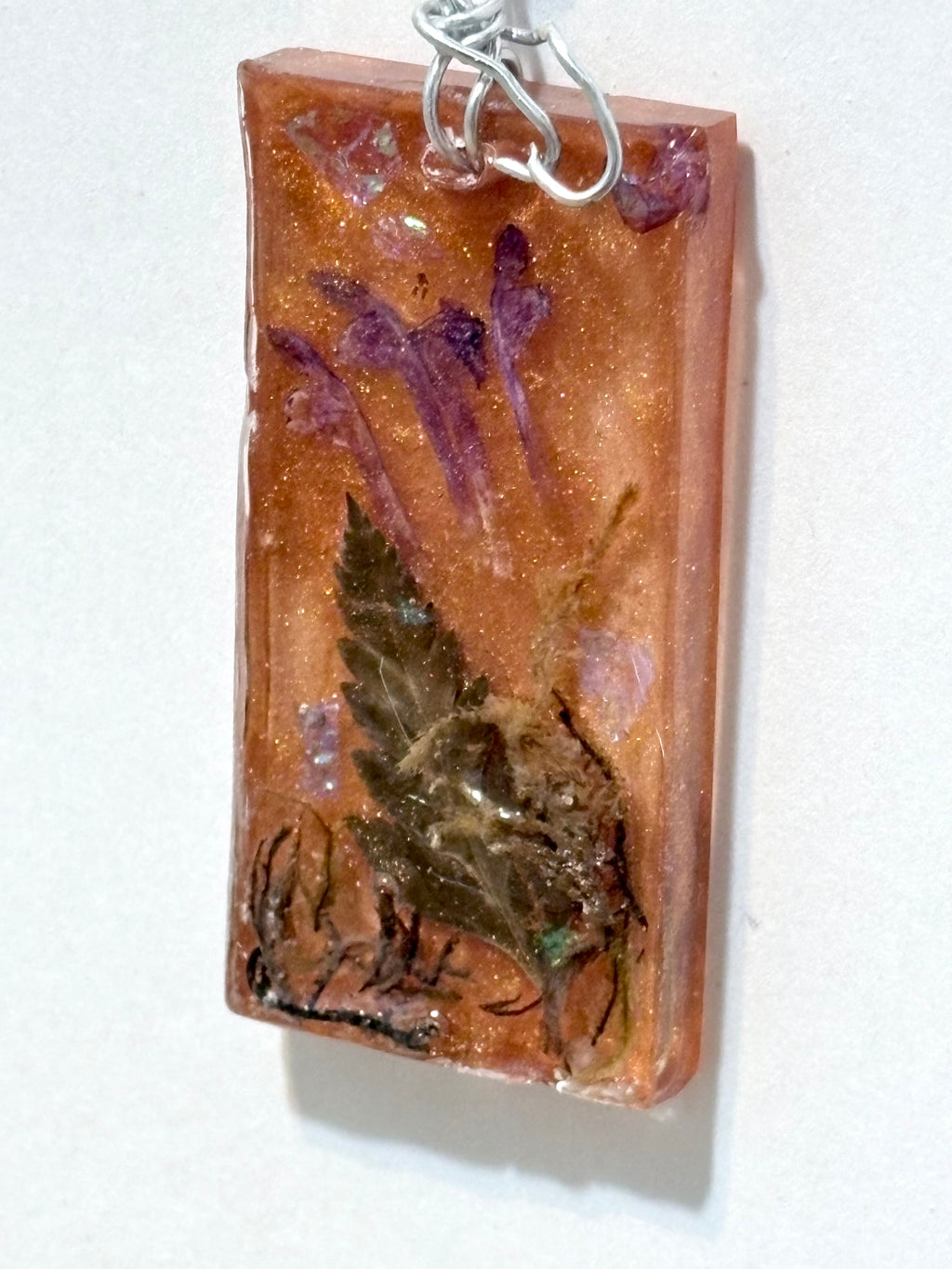 Purple Wildflower Botanical Pendant | Rectangle Resin Necklace
