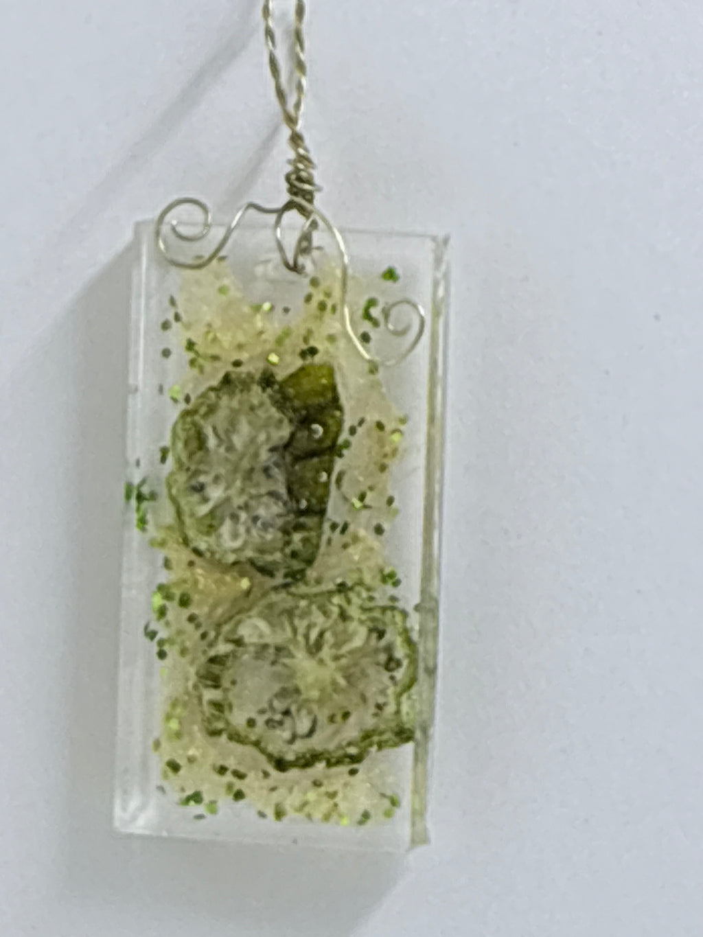 Okra Resin Necklace | Botanical Statement Pendant | Nature Inspired Jewelry