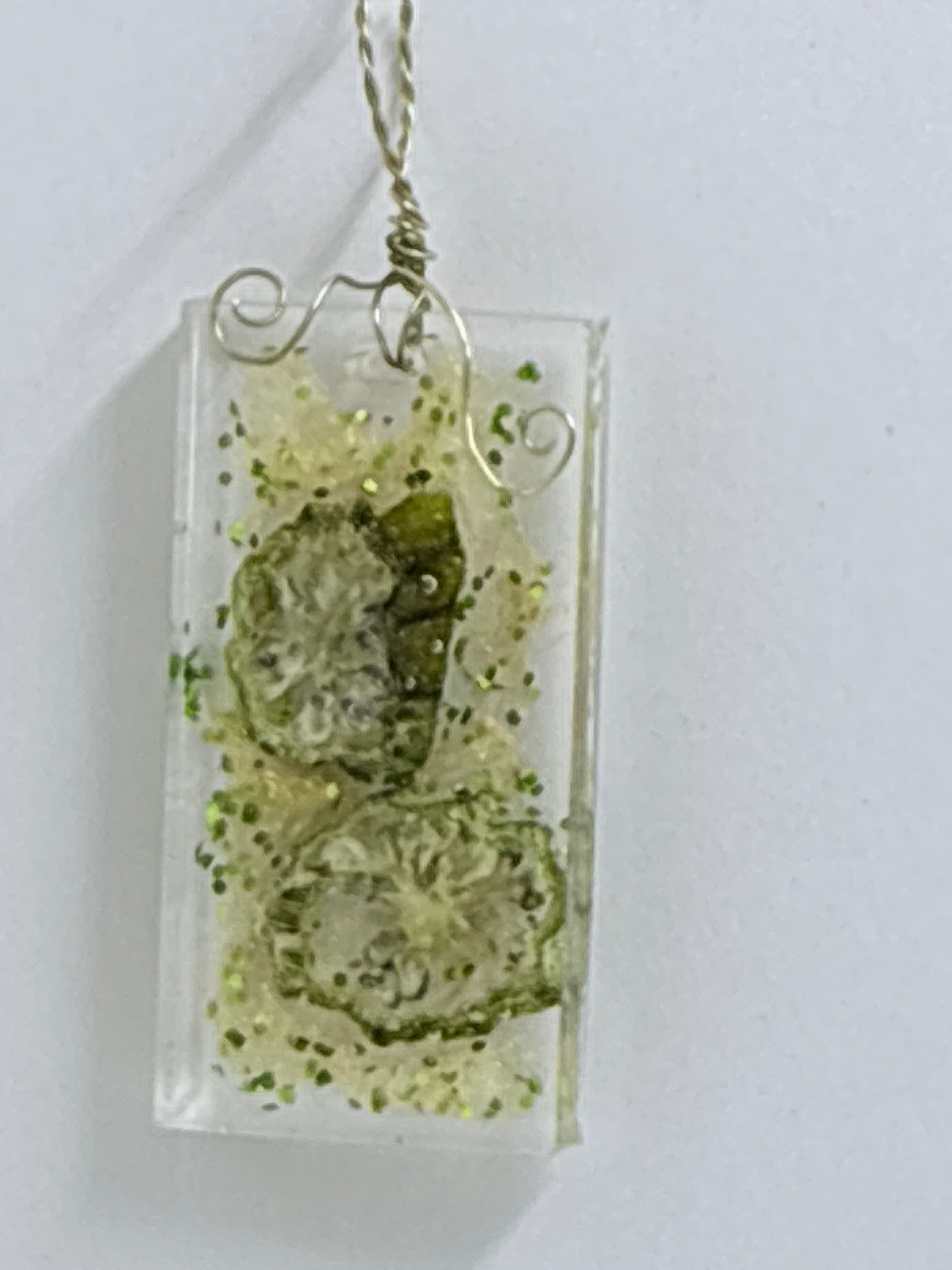 Okra Resin Necklace | Botanical Statement Pendant | Nature Inspired Jewelry