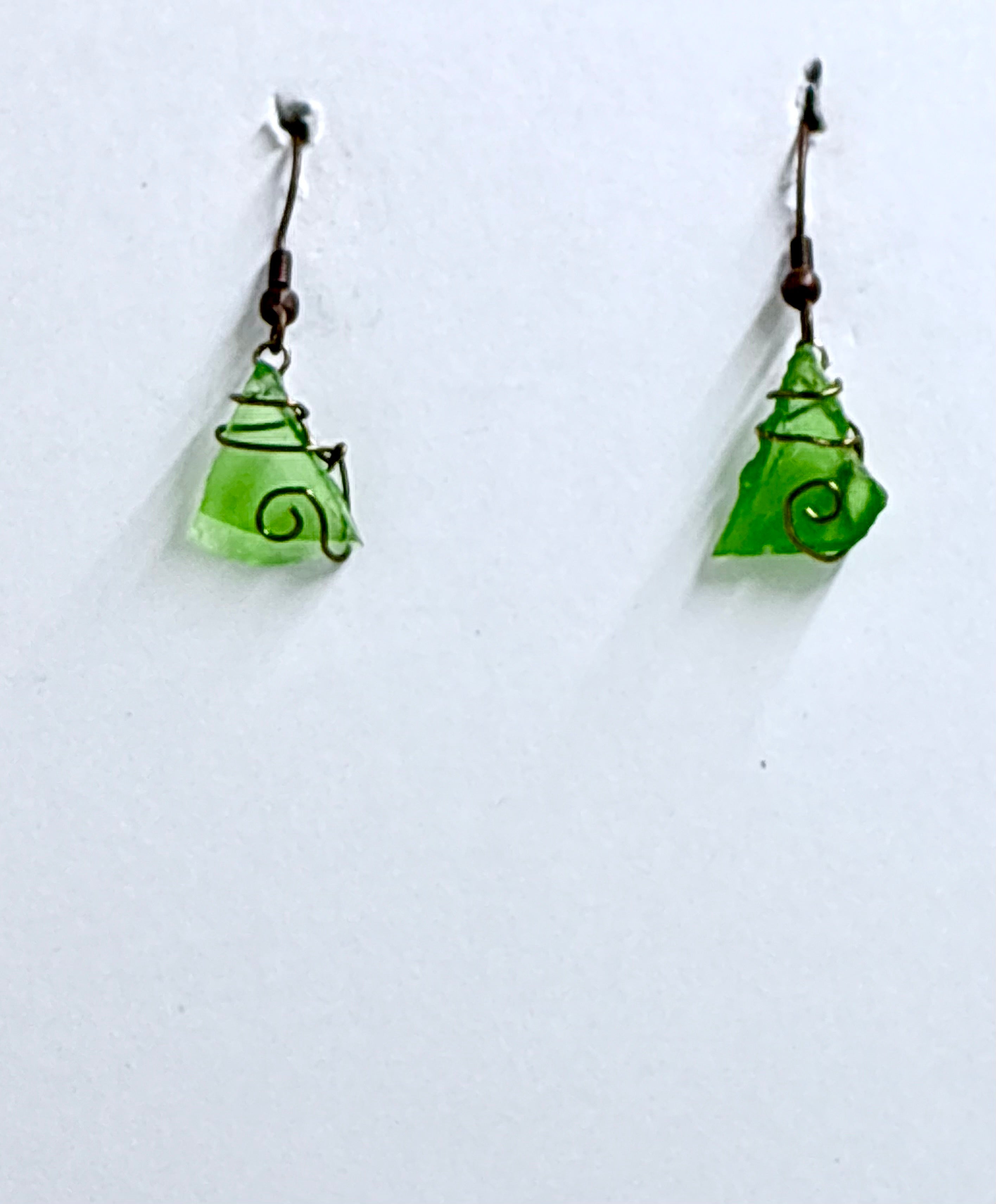 Green Sea Glass | Wire Wrapped Earrings | Coastal Jewelry