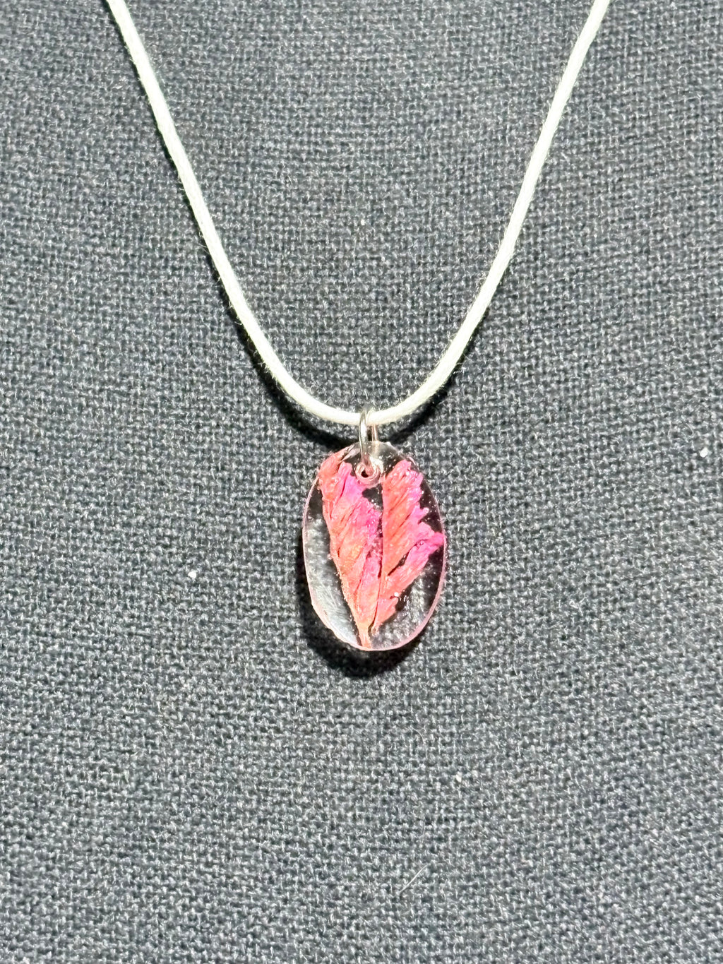 Small Pink Flower Necklace | Bright Floral | Botanical Oval Necklace