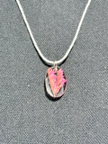 Small Pink Flower Necklace | Bright Floral | Botanical Oval Necklace