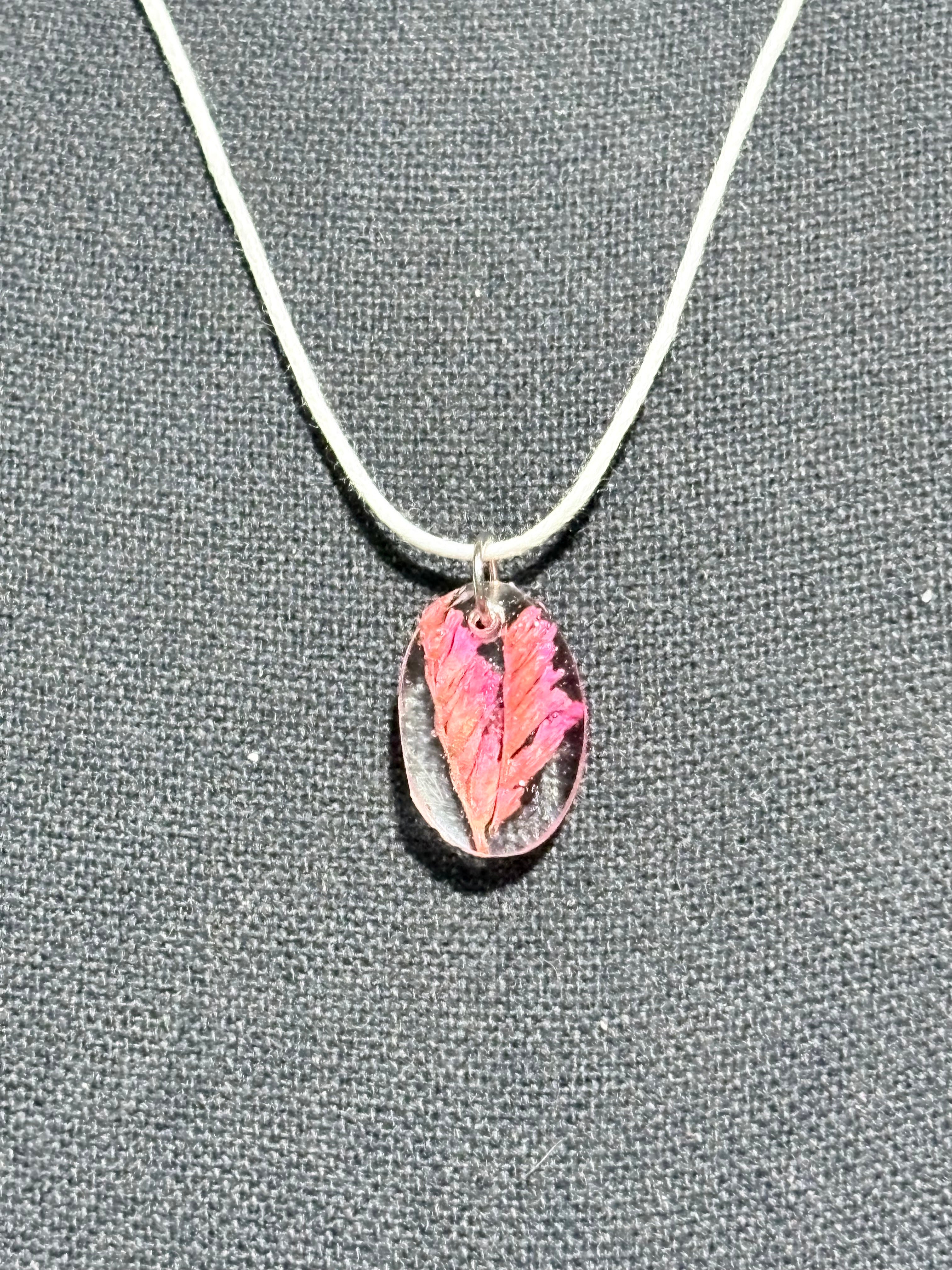 Small Pink Flower Necklace | Bright Floral | Botanical Oval Necklace
