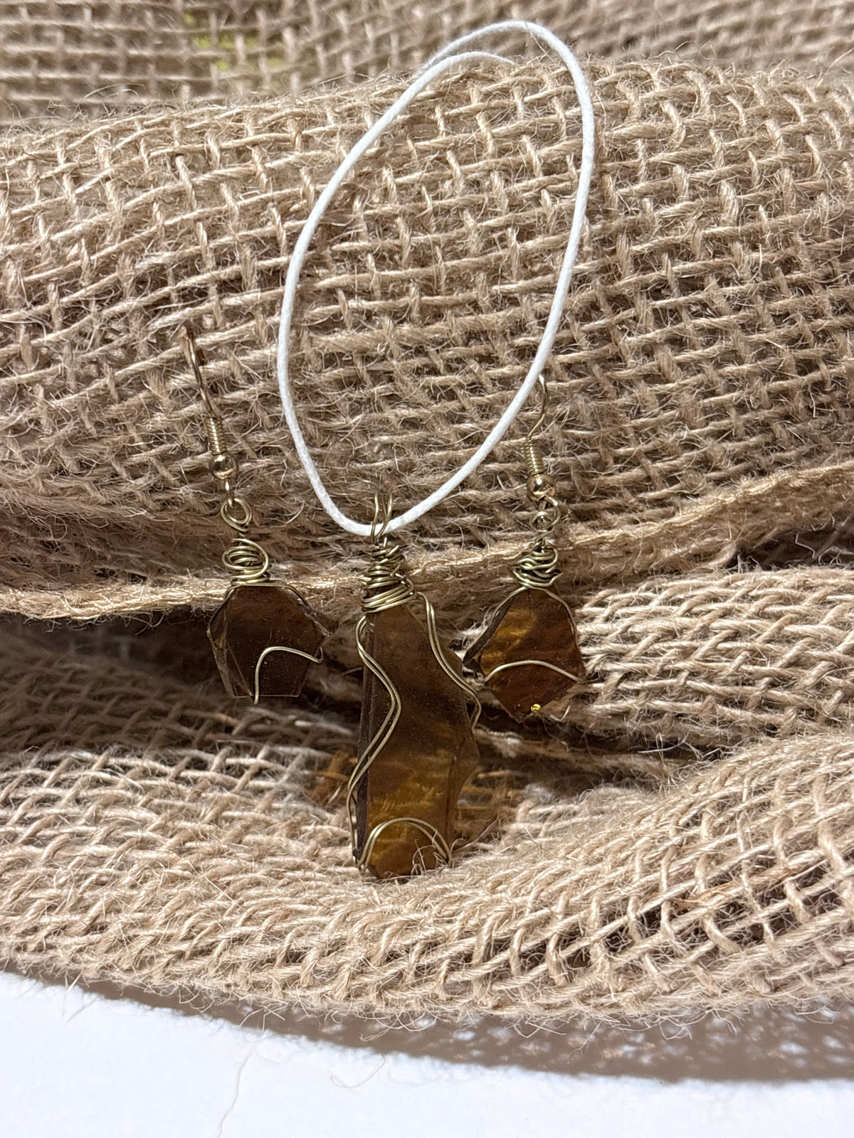 Amber Sea Glass | Wire Wrapped Jewelry Set | Earthy Coastal Style