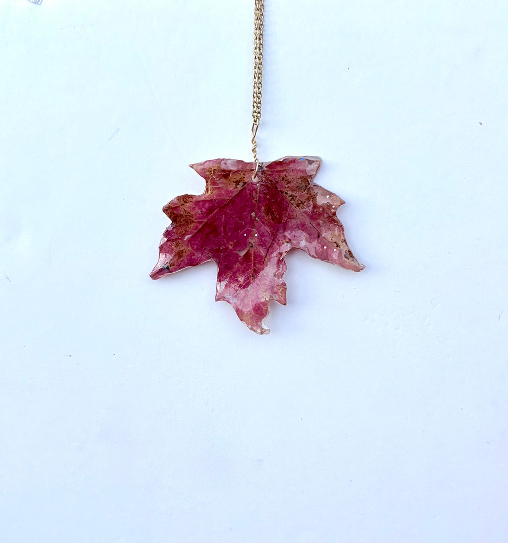 Maple Leaf Necklace | Blushing Maple Pendant in Resin