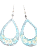 White Flower Earrings with Blue Background | Blue Meadow Botanical Teardrop Earrings