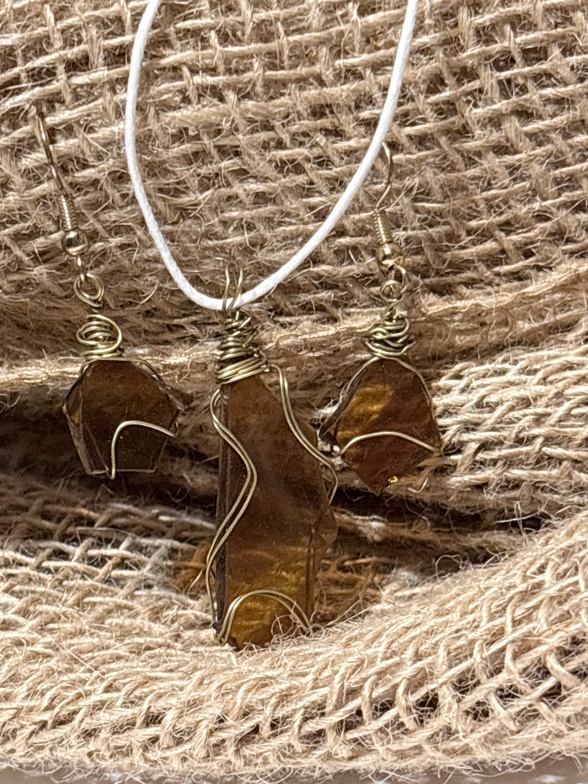 Amber Sea Glass | Wire Wrapped Jewelry Set | Earthy Coastal Style