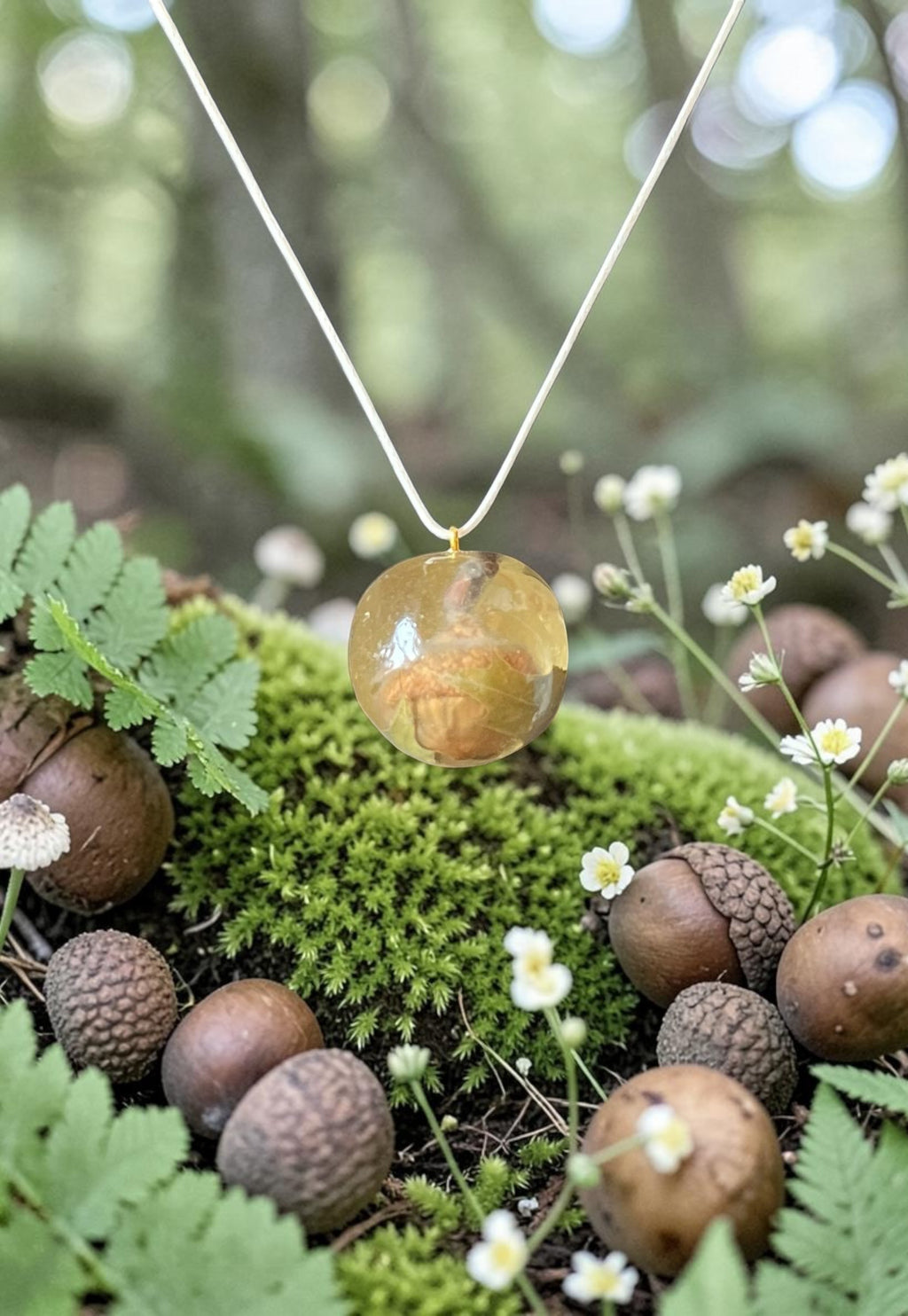 Acorn and Oak Leaf Pendant | Woodland Acorn in Resin Necklace