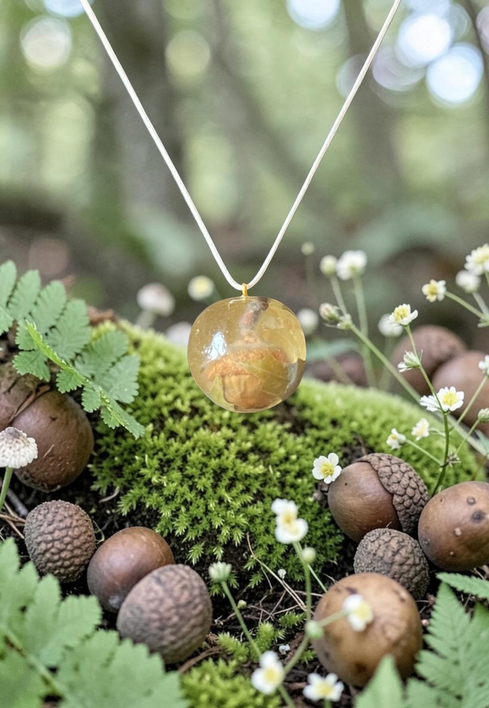Acorn and Oak Leaf Pendant | Woodland Acorn in Resin Necklace