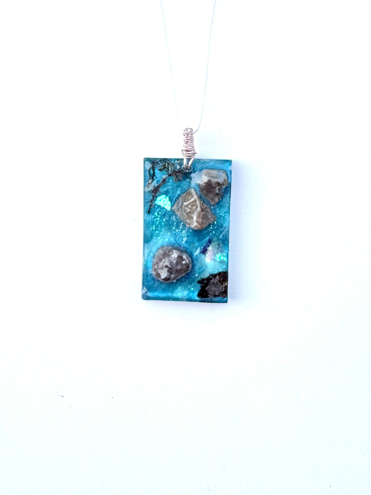 Forest Stream Necklace | Stones and Moss in Blue Resin Pendant