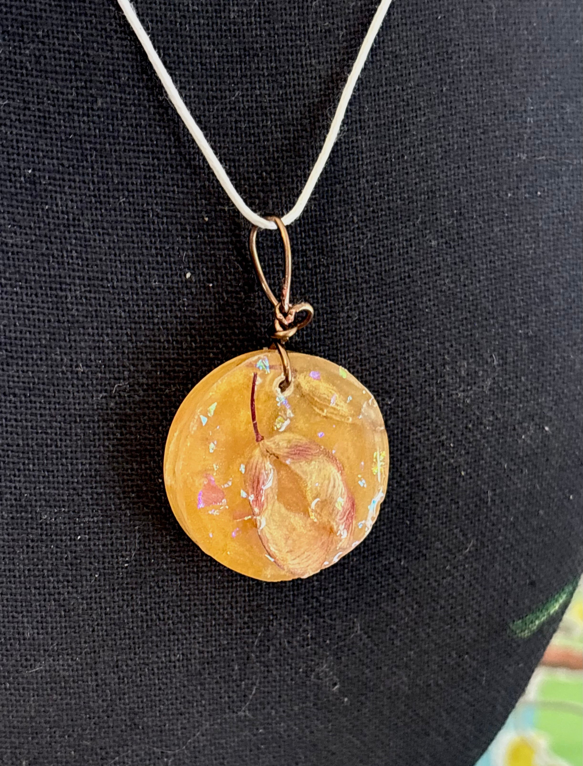 Golden Resin Pendant with Helicopter Seeds | Golden Flight Necklace | Round Botanical Pendant