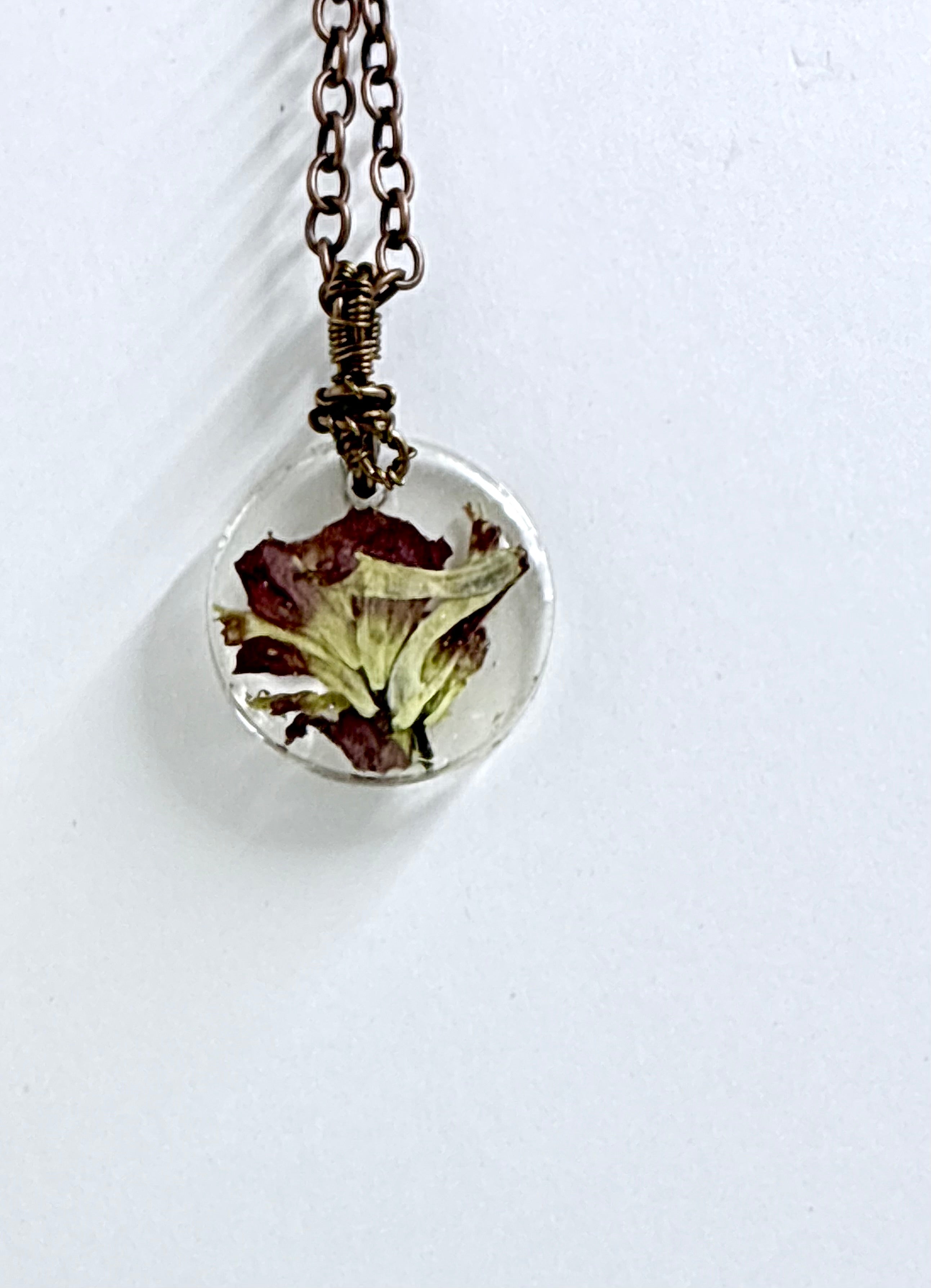 Indian Paintbrush Pendant | Round Resin Necklace | Pressed Flower Jewelry