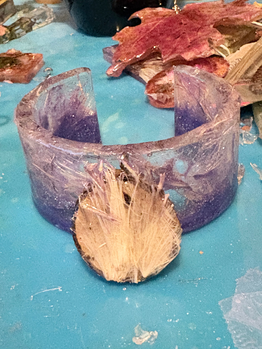 Thistle Resin Bracelet | Thistle & Twilight Bangle | Purple Resin and Thistle Florets