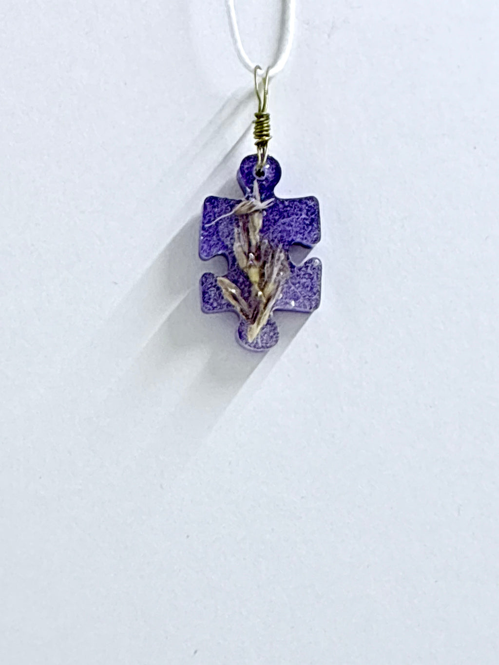 Purple Wildflower Necklace | Botanical Puzzle Piece Pendant | Pressed Flower Jewelry