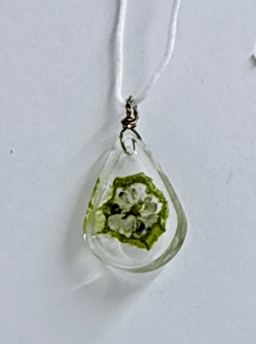 Okra Resin Necklace | Botanical Teardrop Pendant | Garden Inspired Jewelry