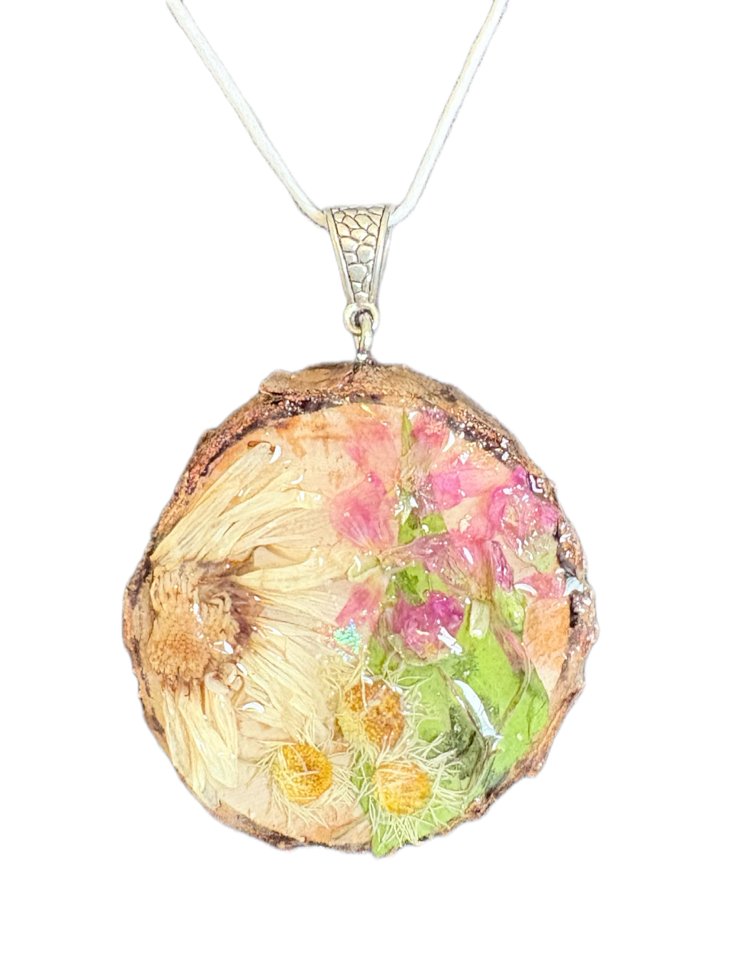 Wildflower Window Botanical Necklace | Real Flowers and Wood Slice in Resin