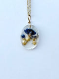 Blue Cornflower Botanical Resin Necklace | Triple Flower Pendant