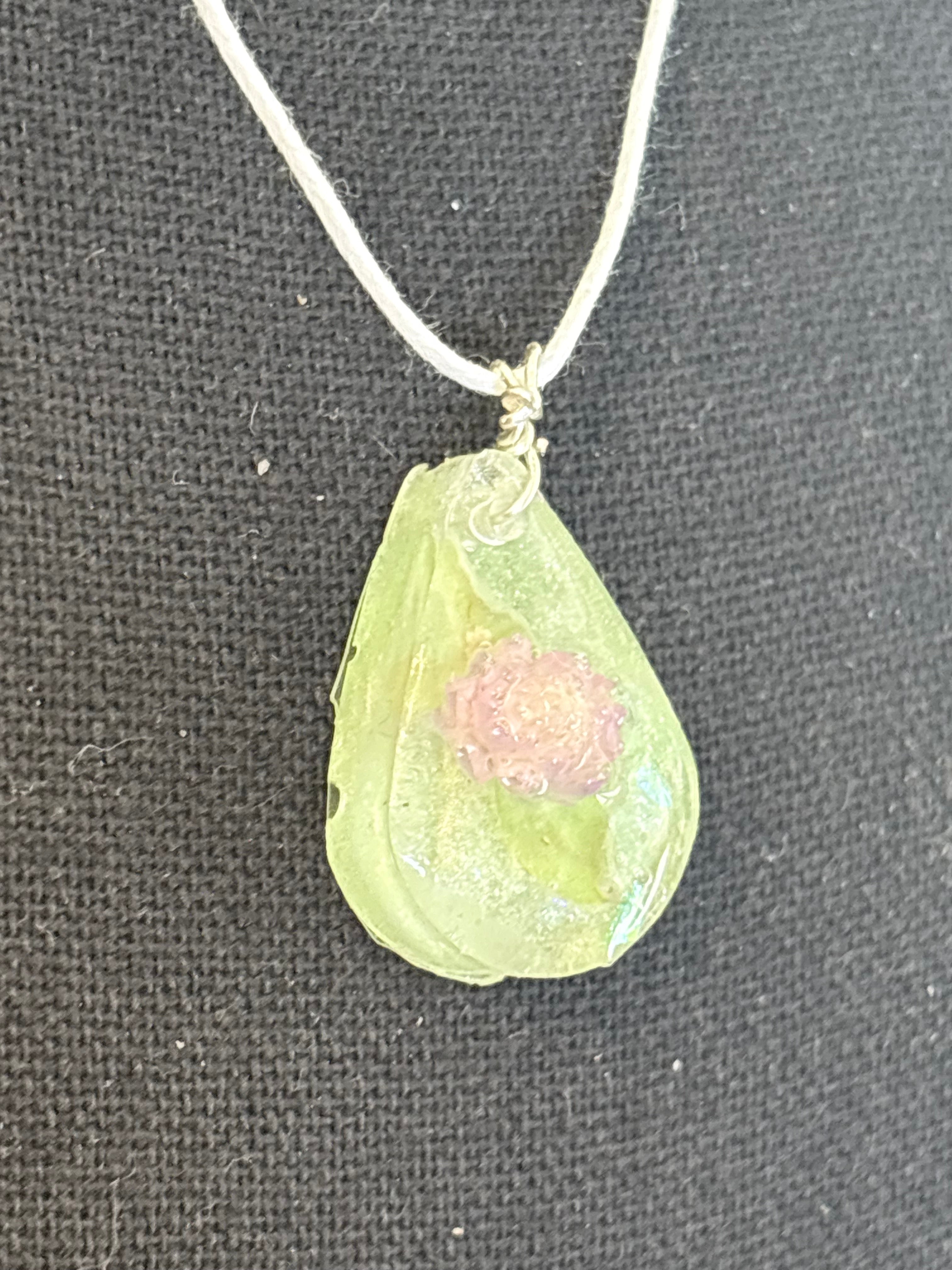 Flower in Green Necklace | Meadow Glow | Resin Botanical Pendant