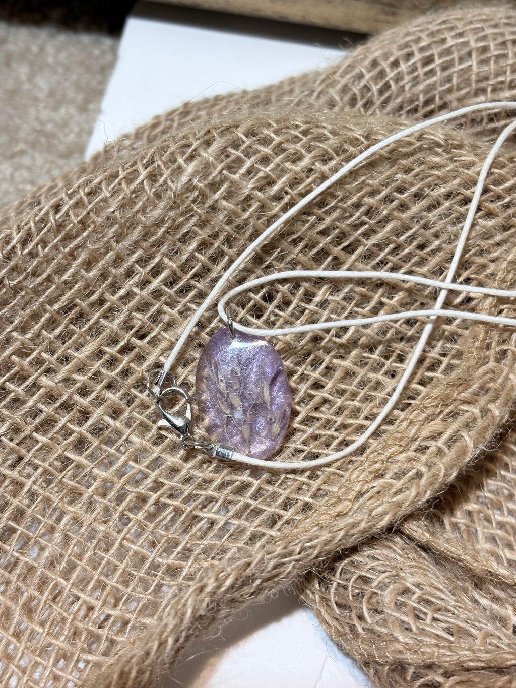 Lavender Botanical Necklace | Oval Resin Pendant | Pressed Grass Jewelry