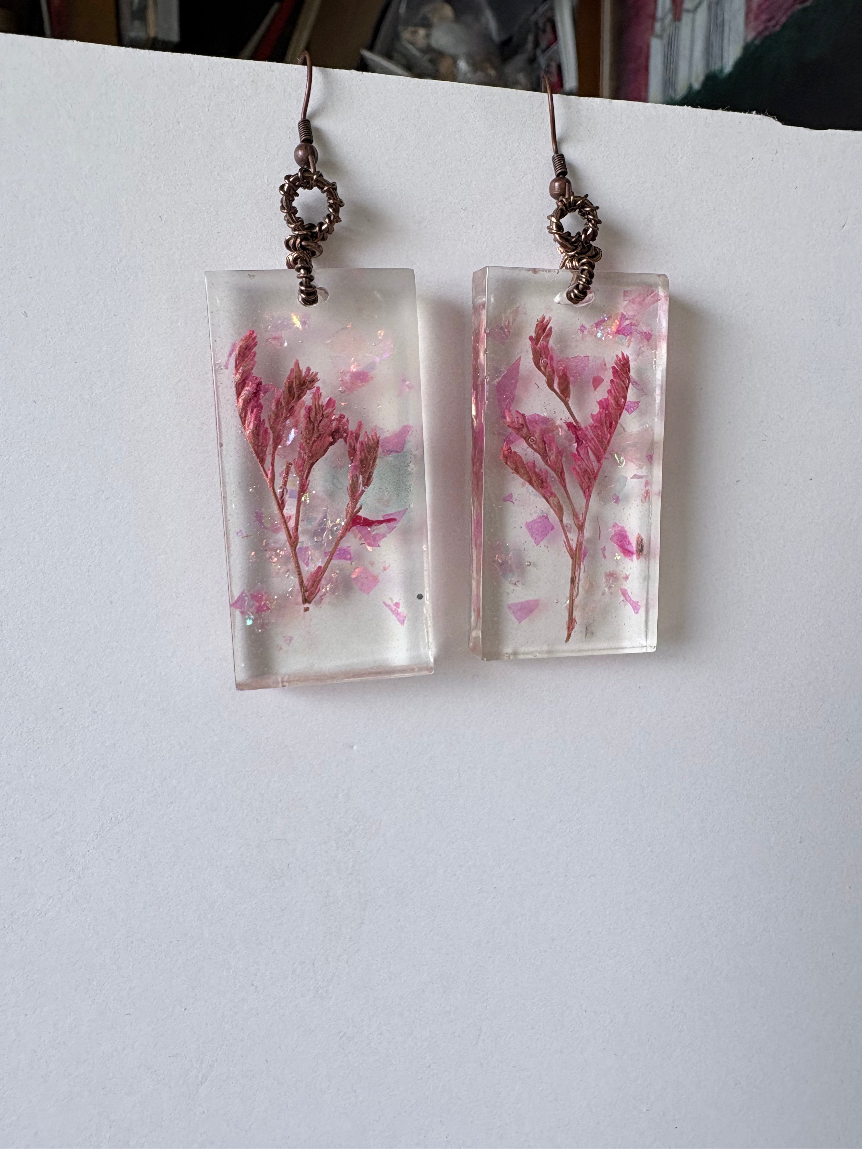 Pink Floral Earrings | Wire Wrapped Flower Earrings