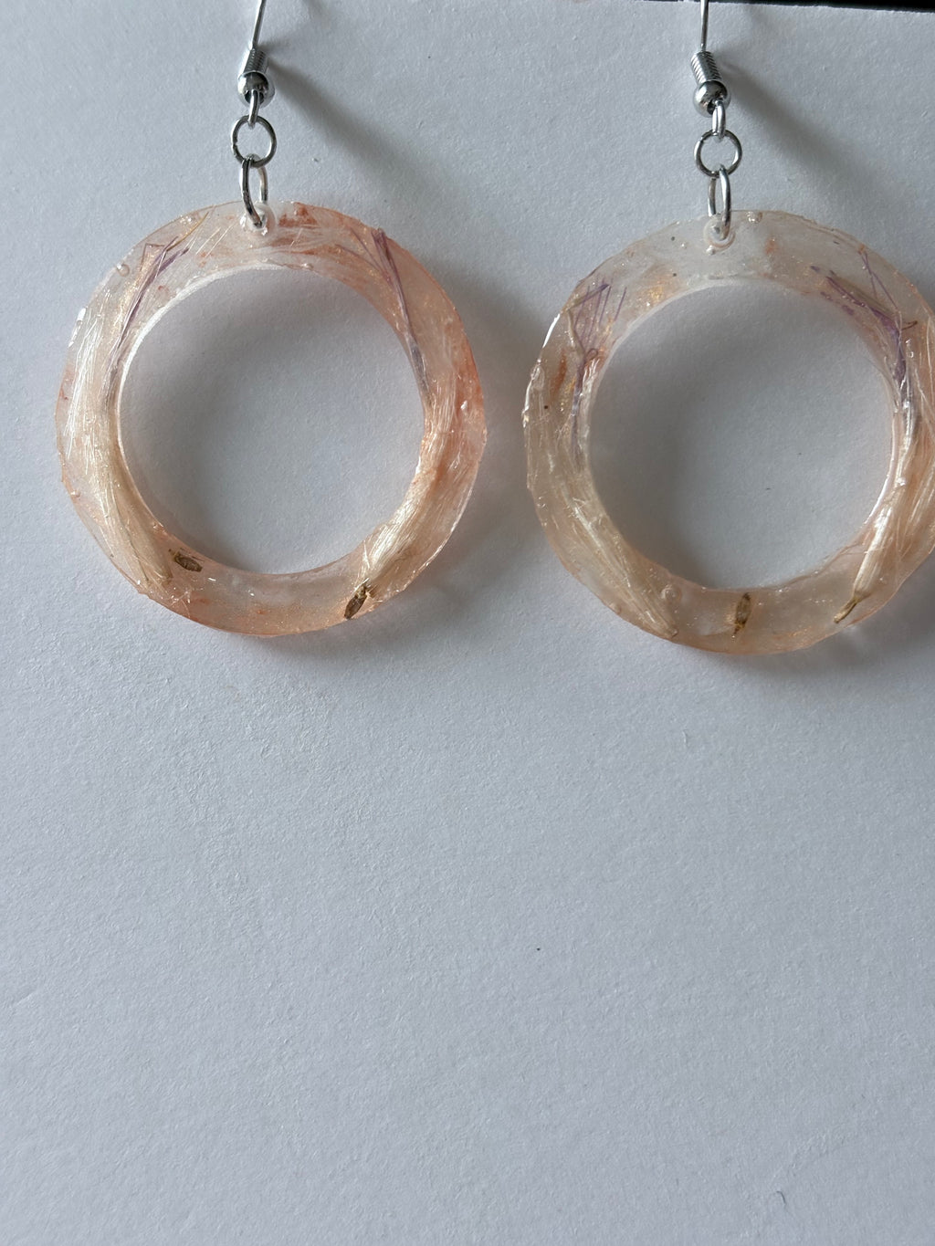 Thin Peach Hoops | Real Pressed Thistle Floret Earrings