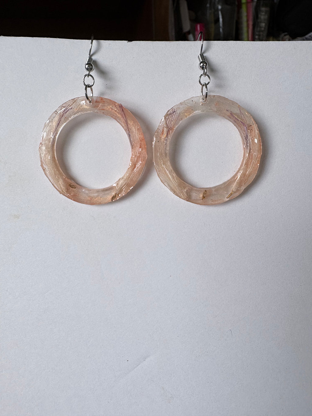 Thin Peach Hoops | Real Pressed Thistle Floret Earrings
