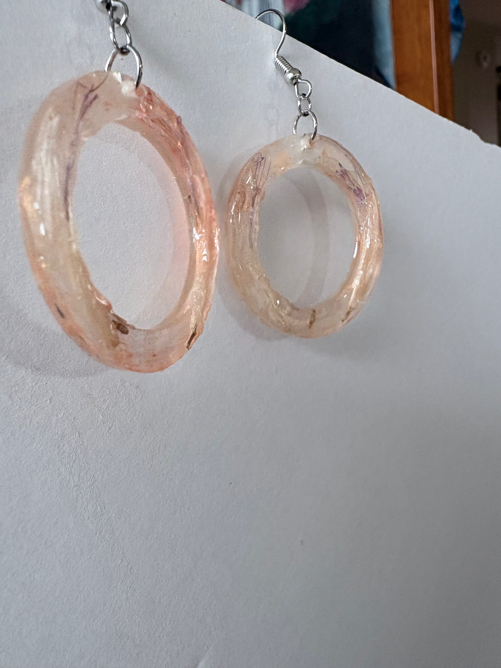 Thin Peach Hoops | Real Pressed Thistle Floret Earrings