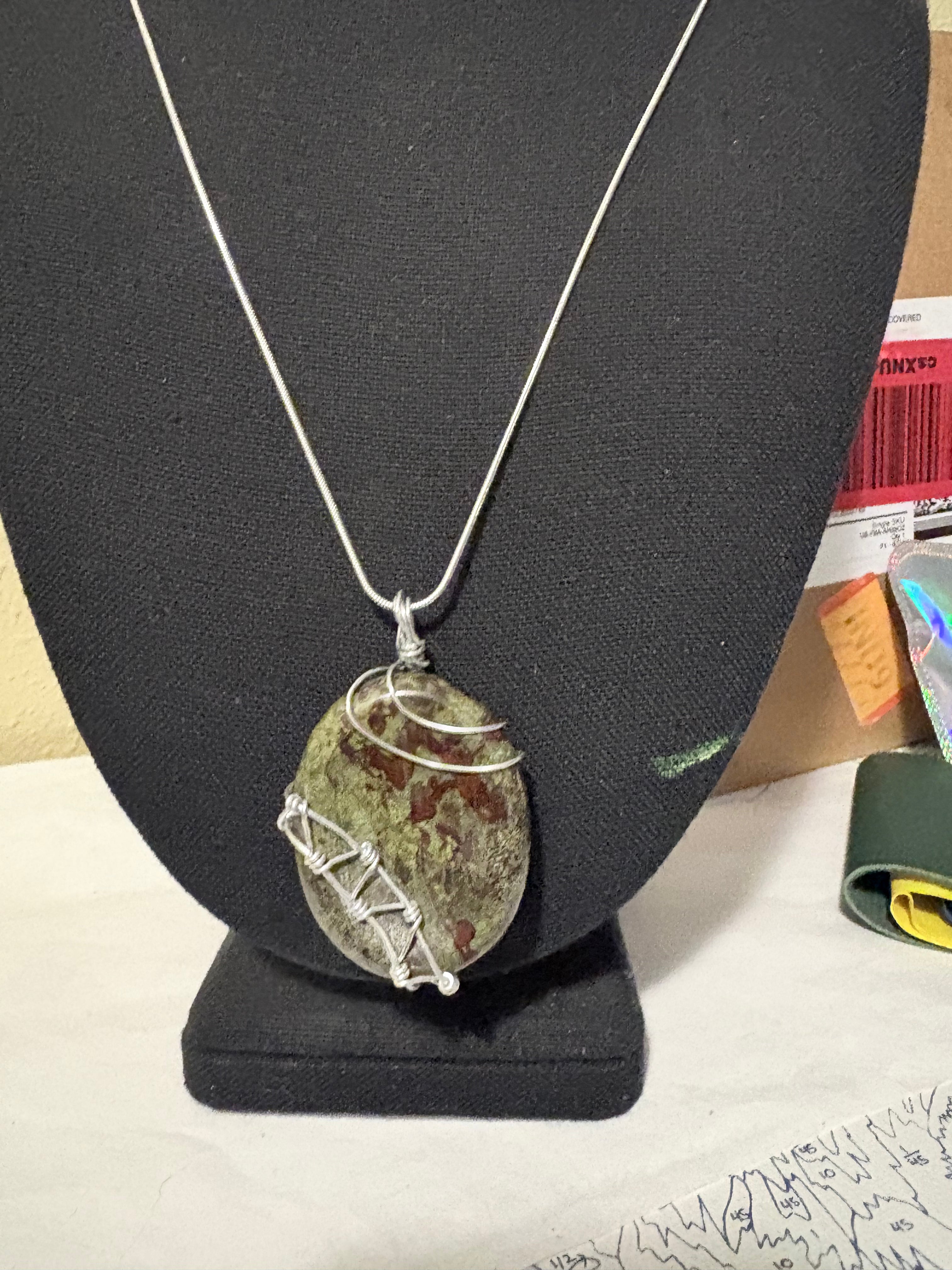 Bloodstone Pendant | Wire Wrapped Worry Stone Necklace