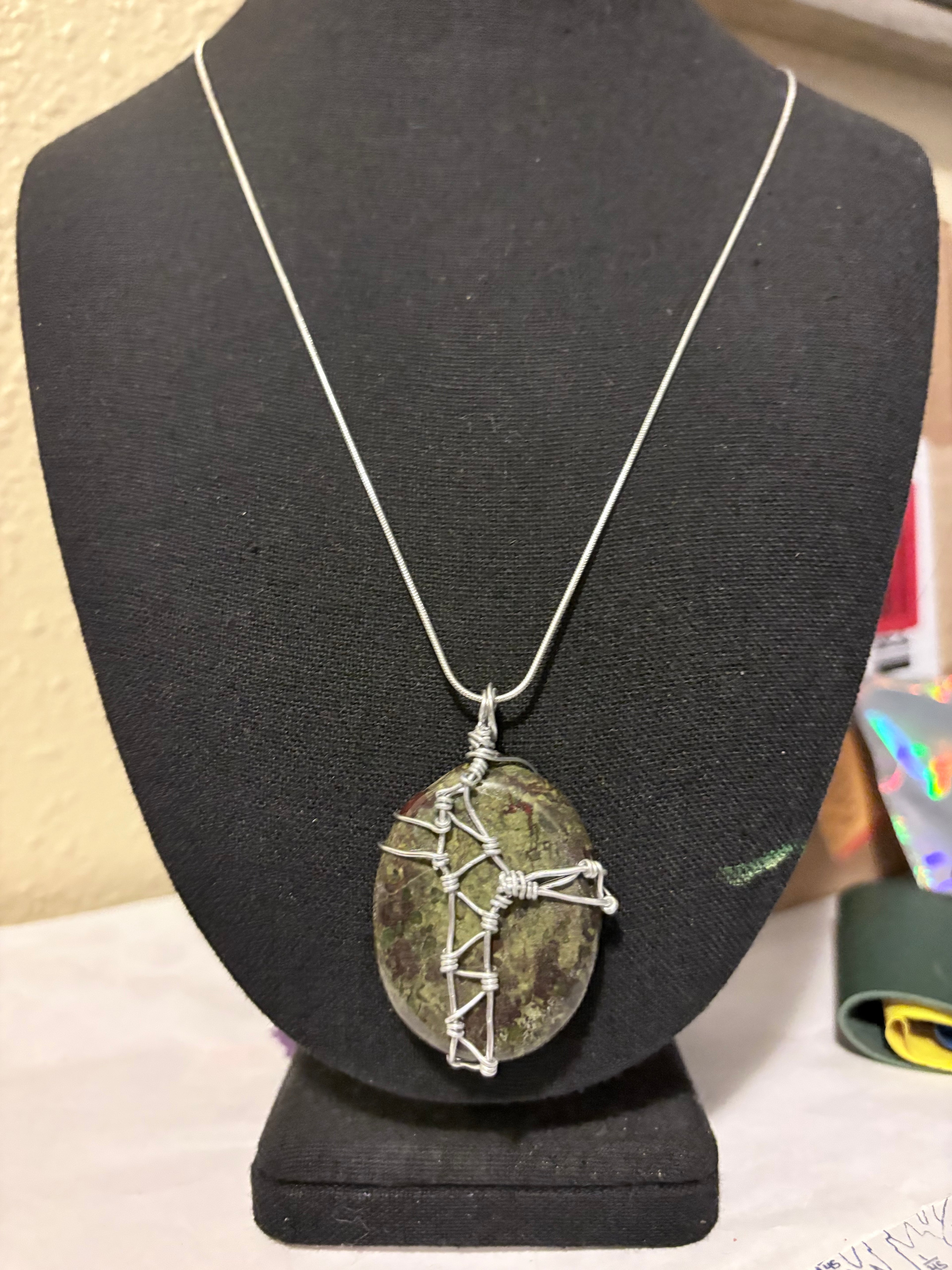 Bloodstone Pendant | Wire Wrapped Worry Stone Necklace