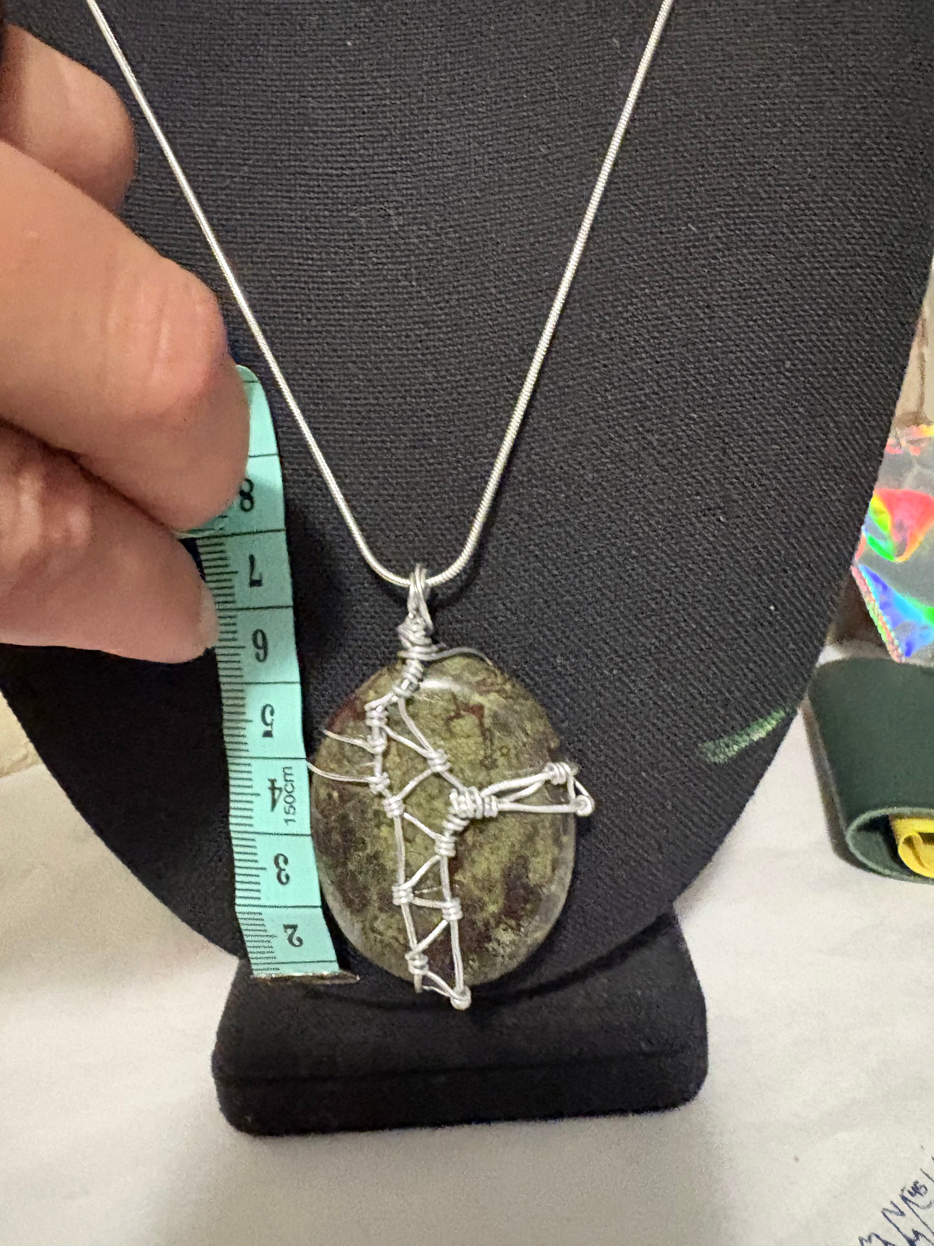 Bloodstone Pendant | Wire Wrapped Worry Stone Necklace