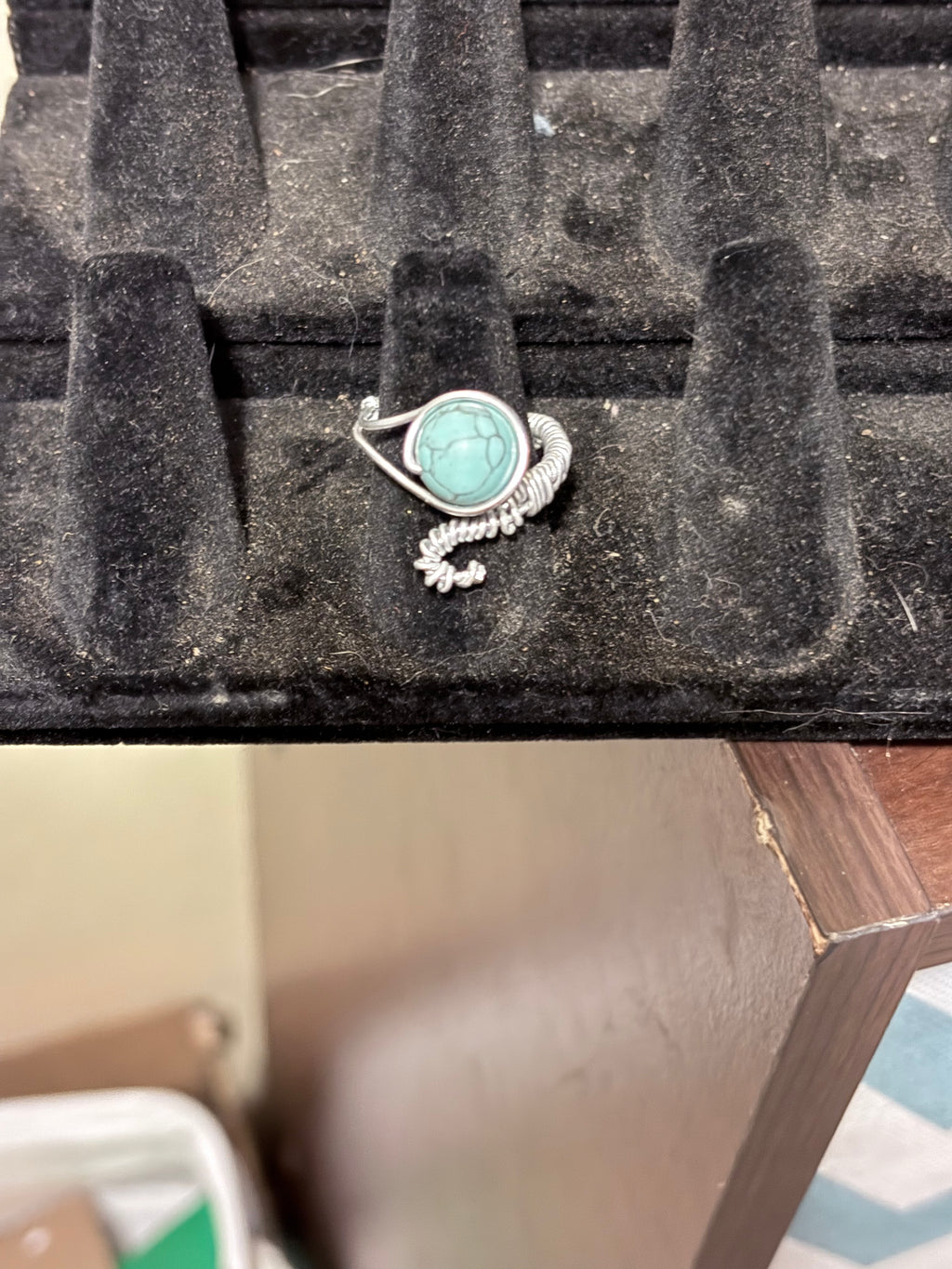 Rolling Bead Fidget Ring | Turquoise Pattern Moveable Bead | Adjustable Ring
