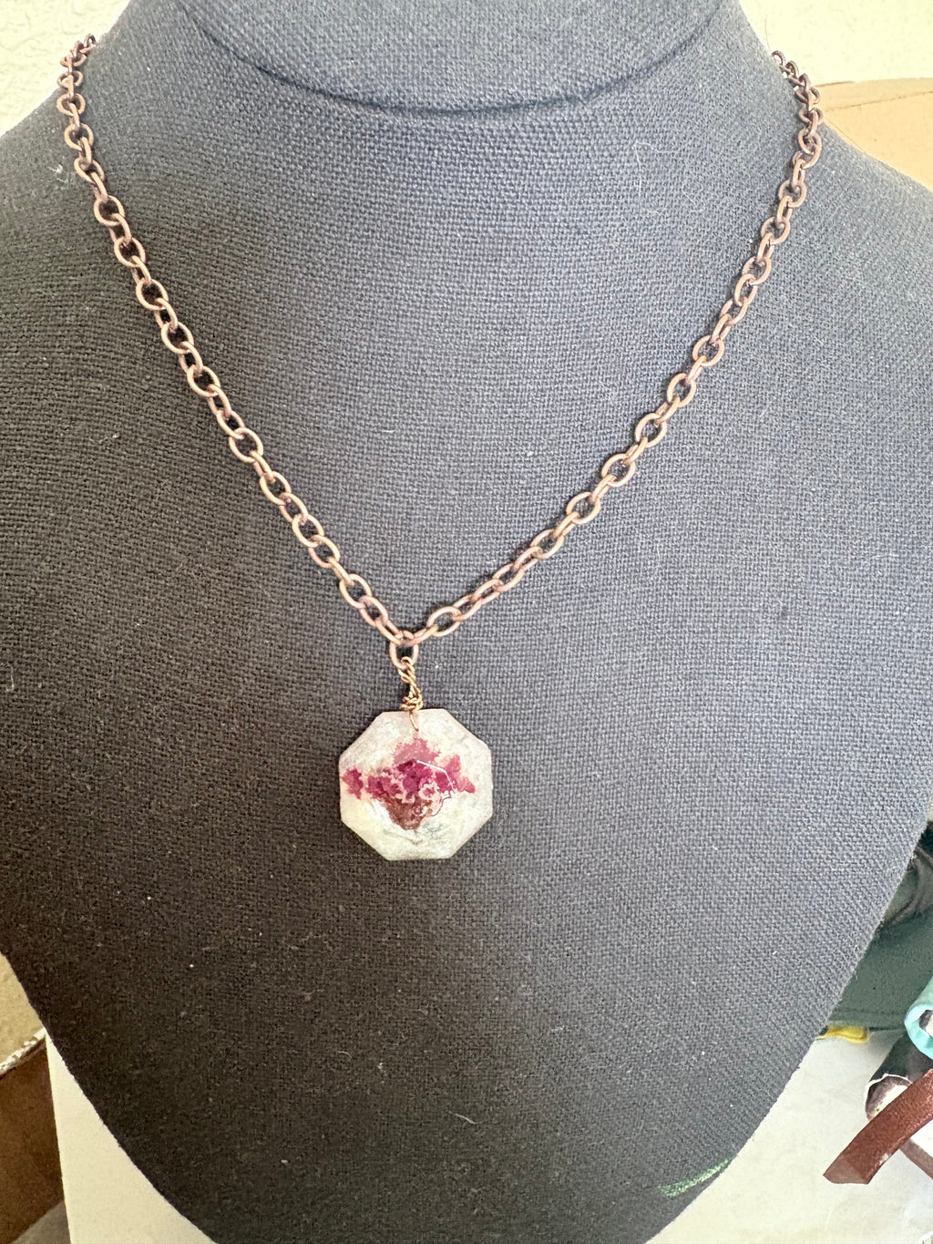 Octagon Floral Pendant | Wildflower in Resin Necklace