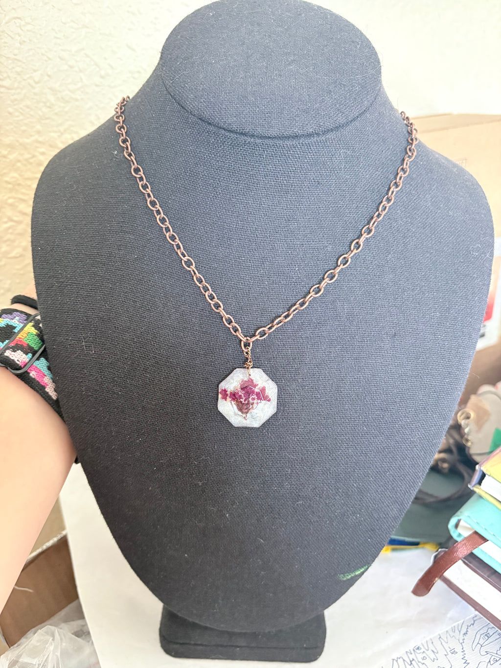 Octagon Floral Pendant | Wildflower in Resin Necklace