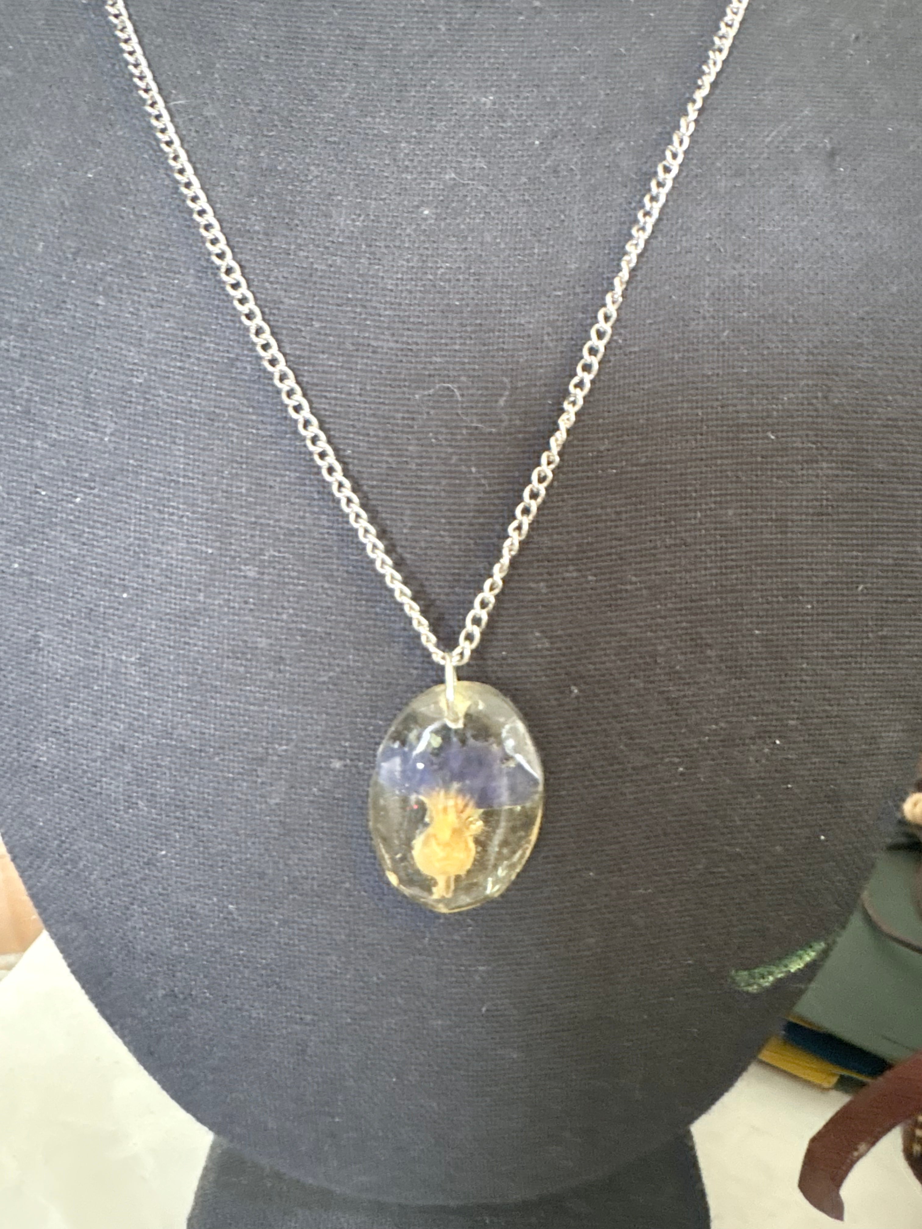 Cornflower Botanical Resin Necklace | Blue Cornflower Pendant