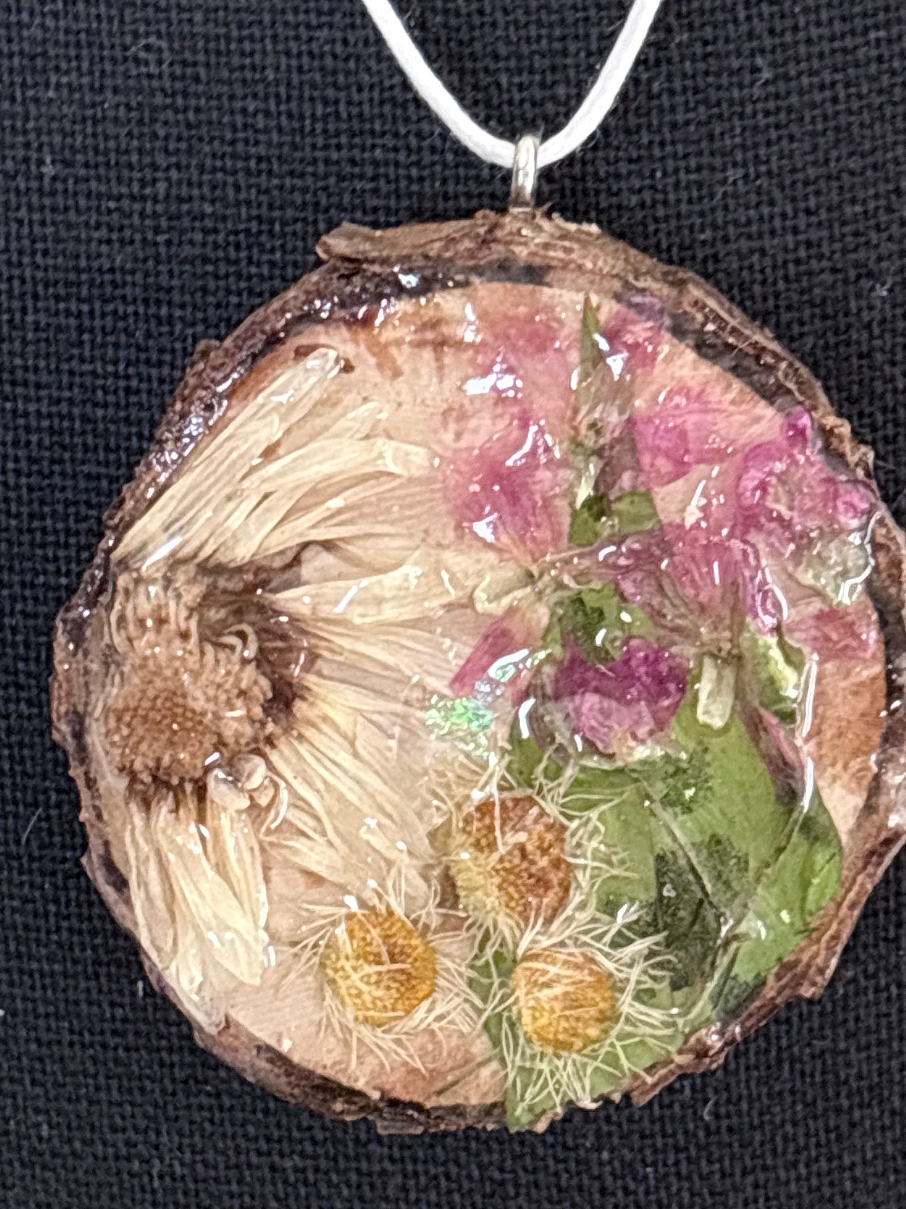 Wildflower Window Botanical Necklace | Real Flowers and Wood Slice in Resin
