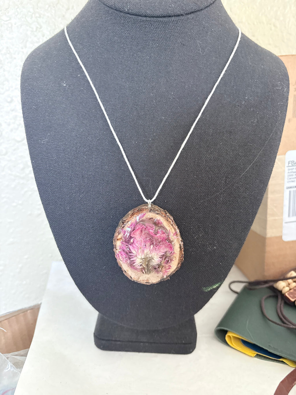Wild Bloom Statement Necklace | Real Celosia Flowers and Wood Slice in Resin