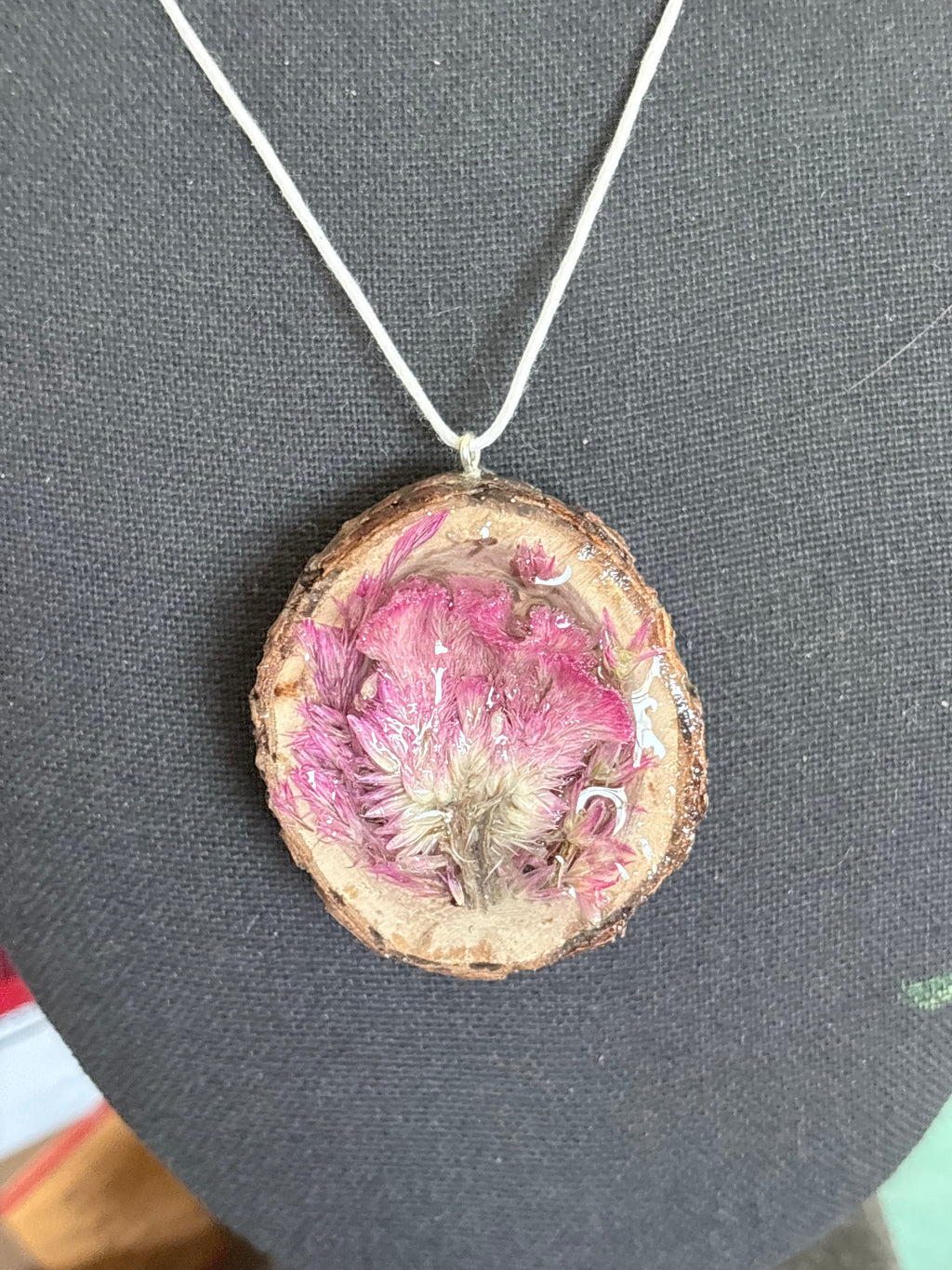 Wild Bloom Statement Necklace | Real Celosia Flowers and Wood Slice in Resin