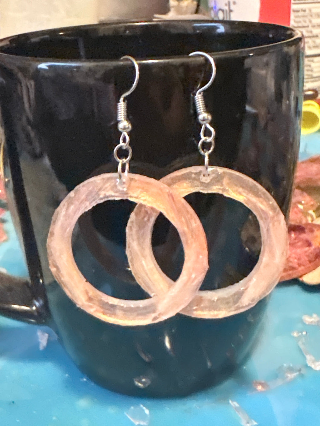 Thin Peach Hoops | Real Pressed Thistle Floret Earrings