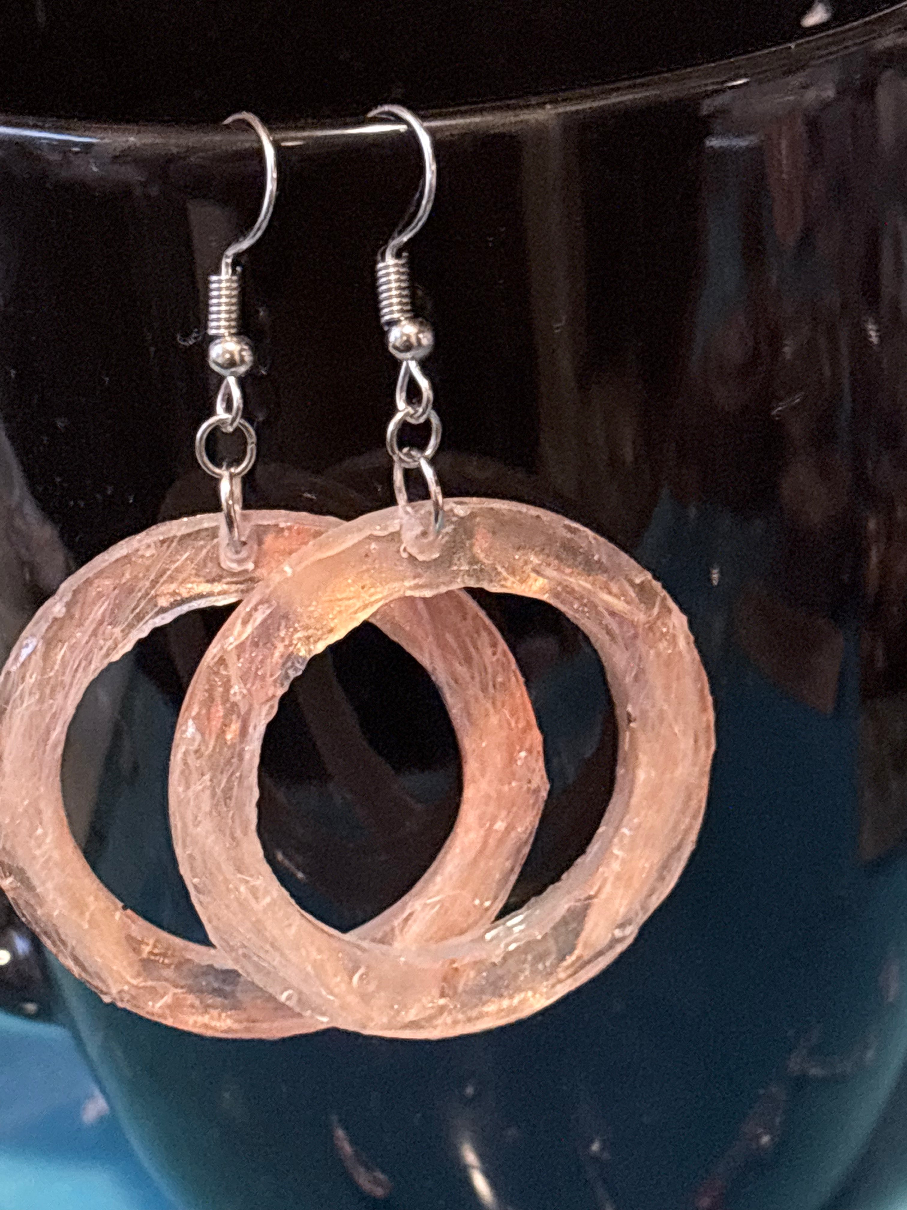 Thin Peach Hoops | Real Pressed Thistle Floret Earrings