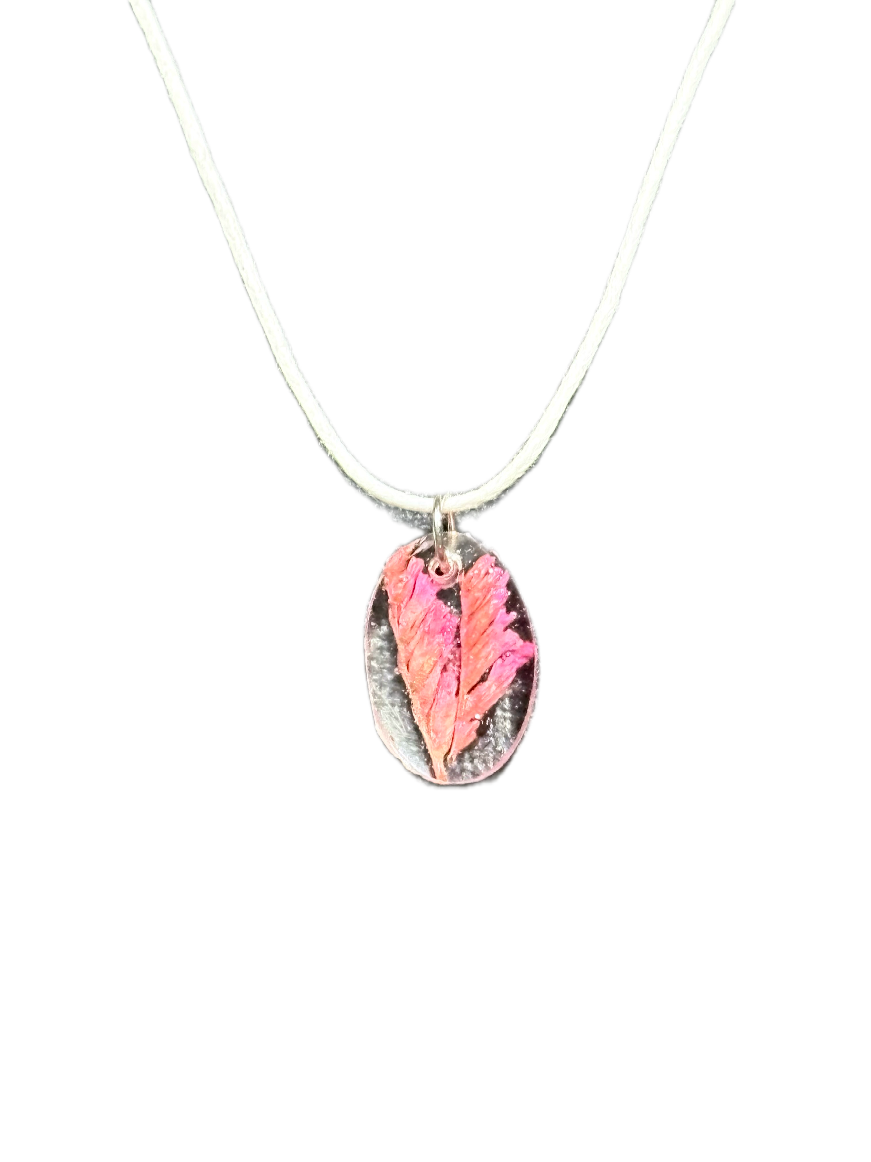 Small Pink Flower Necklace | Bright Floral | Botanical Oval Necklace