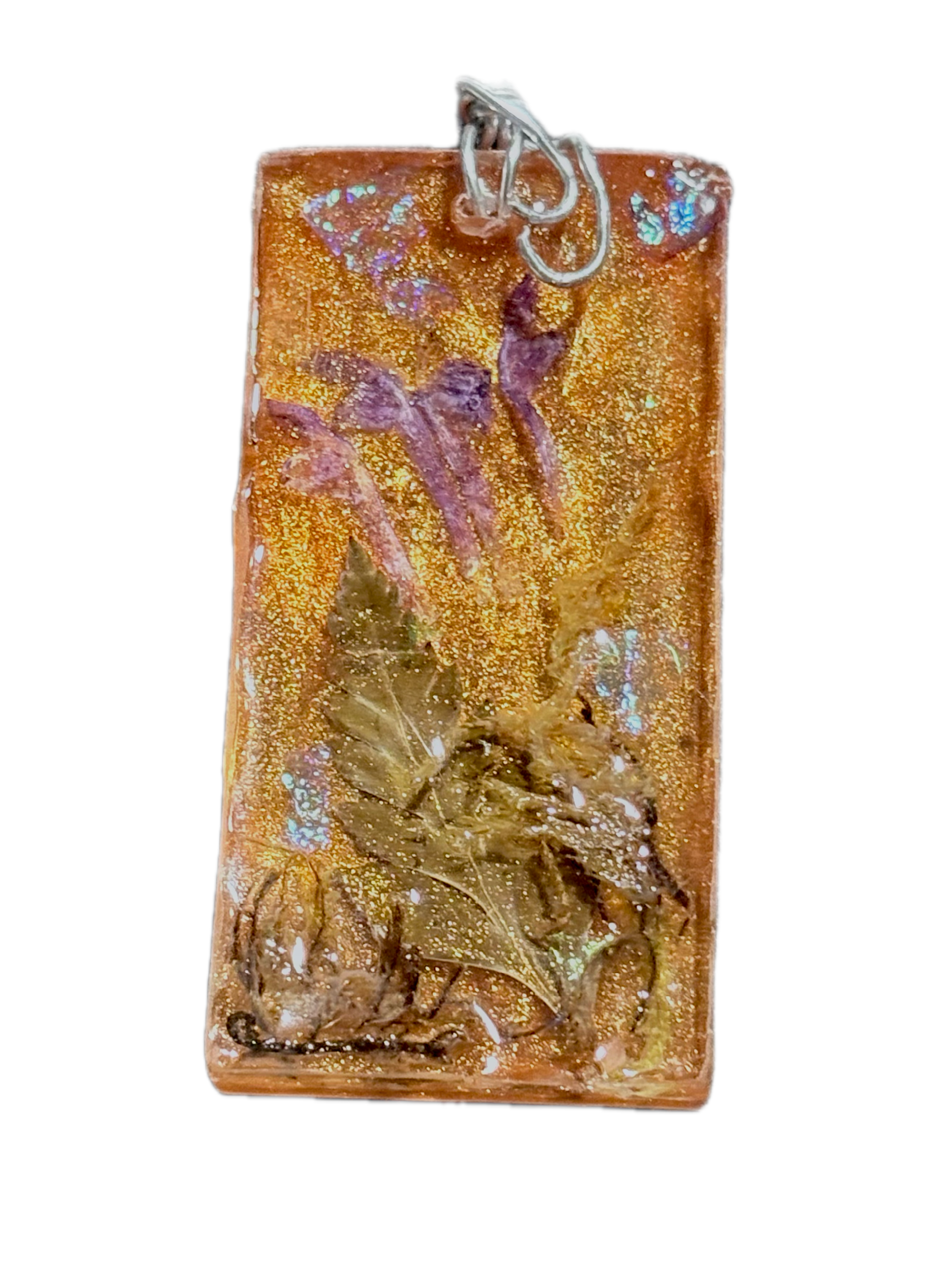 Purple Wildflower Botanical Pendant | Rectangle Resin Necklace