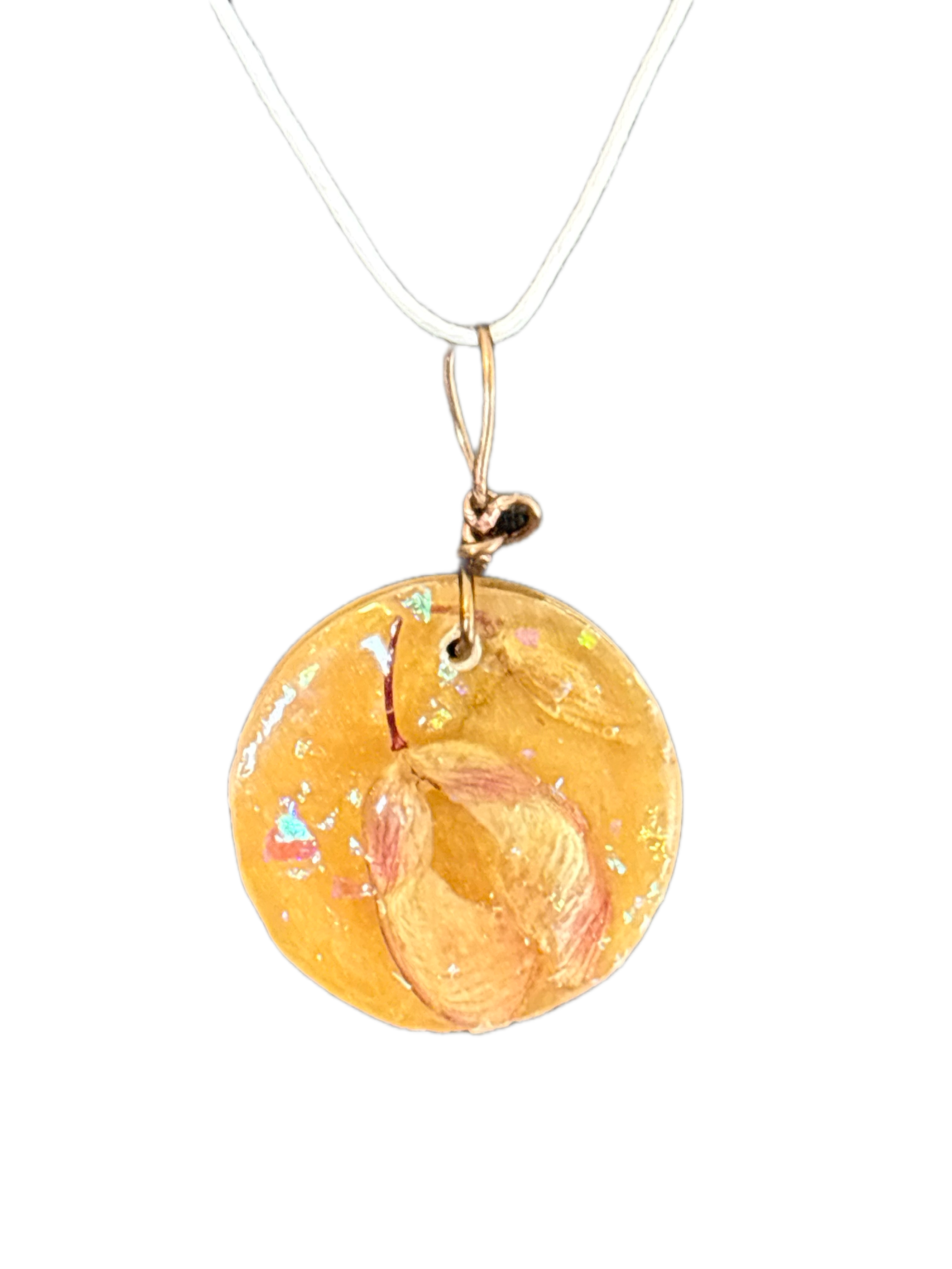 Golden Resin Pendant with Helicopter Seeds | Golden Flight Necklace | Round Botanical Pendant
