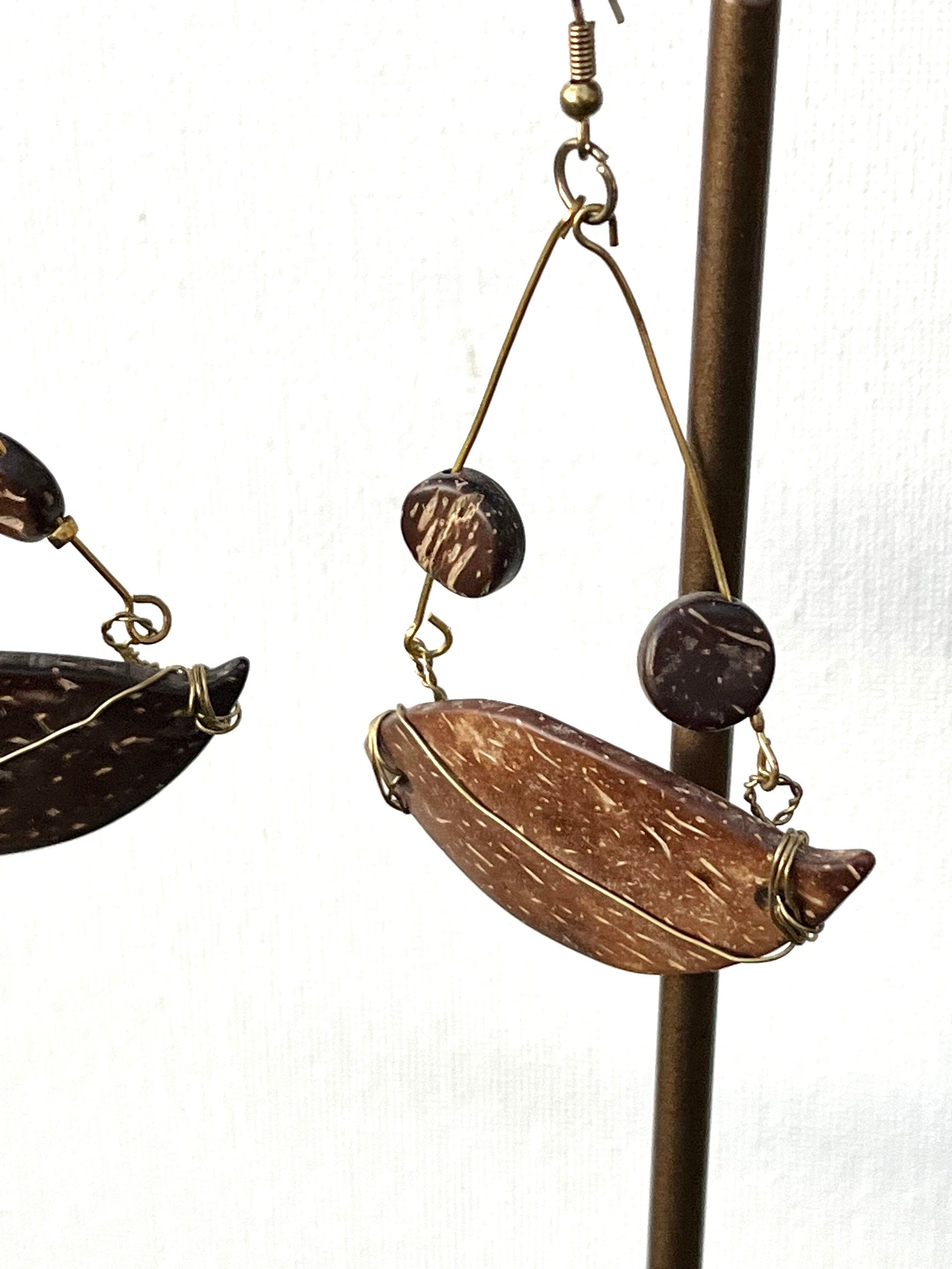 Wooden Dangle Earrings | Wire Wrapped Drops