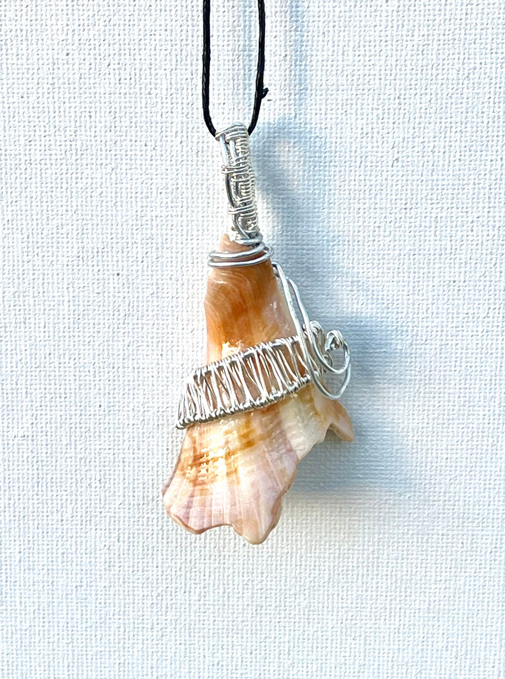 Wire Wrapped Orange Shell Fragment Pendant, Ocean Inspired Jewelry, Gift for Beach Lover, Statement Necklace, Authentic Shells