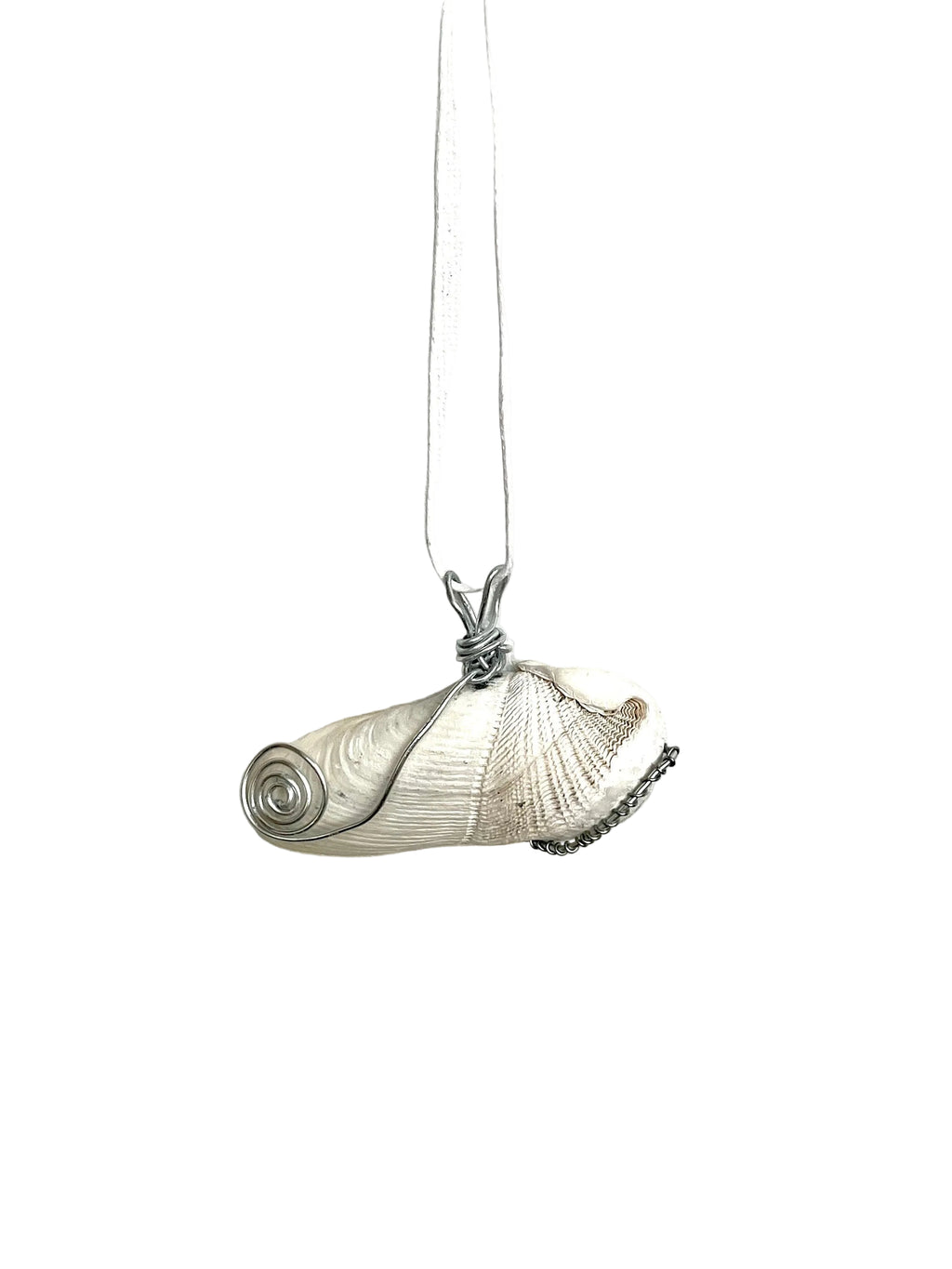 Silver necklace with a unique pendant on a white background
