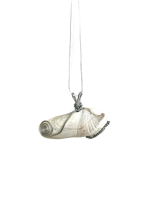 Silver necklace with a unique pendant on a white background