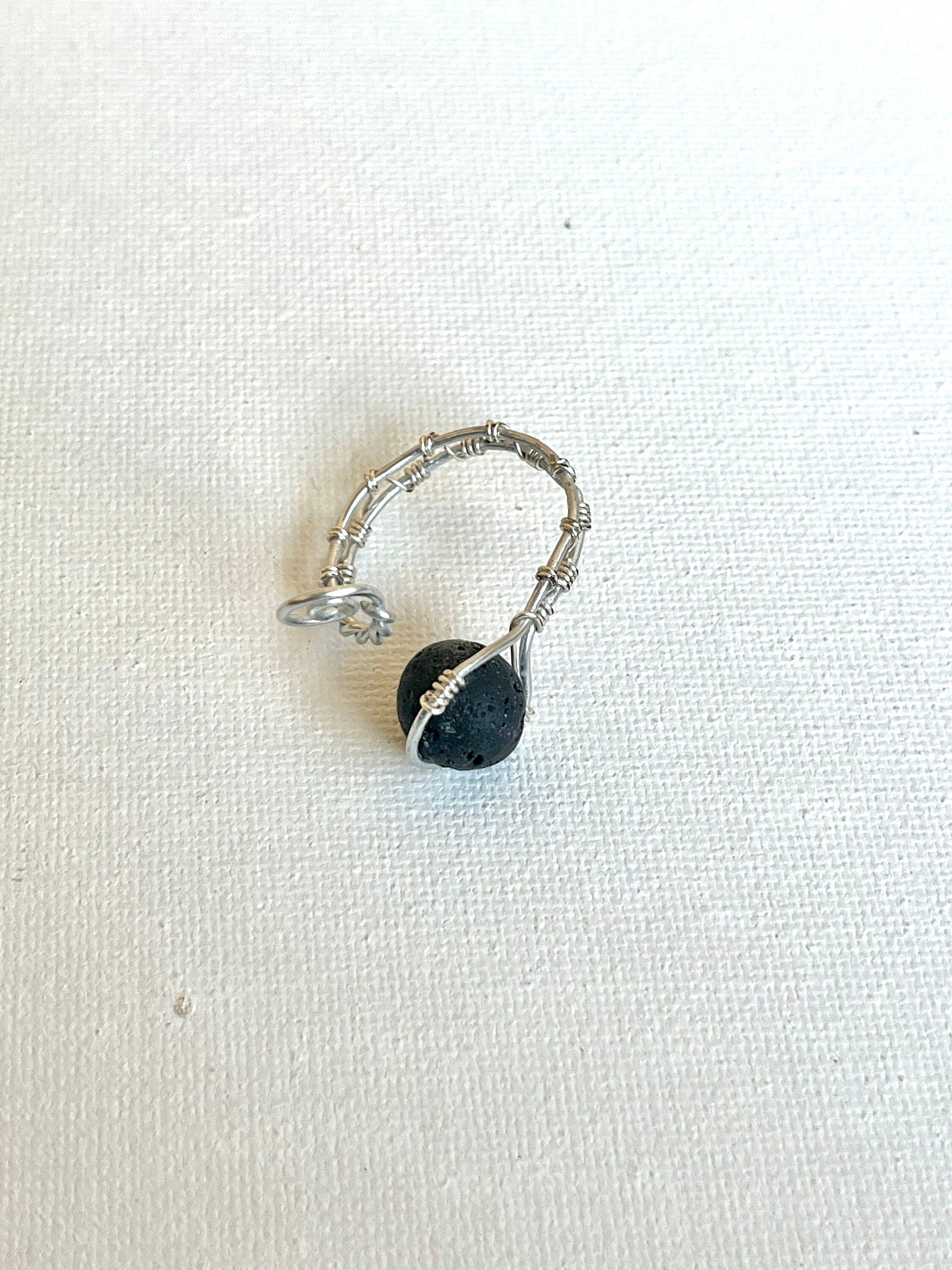 Wire Wrapped Lava Stone Ring, Adjustable Wire Wrapped Volcanic Rock Ring, Essential Oil Diffuser Jewelry