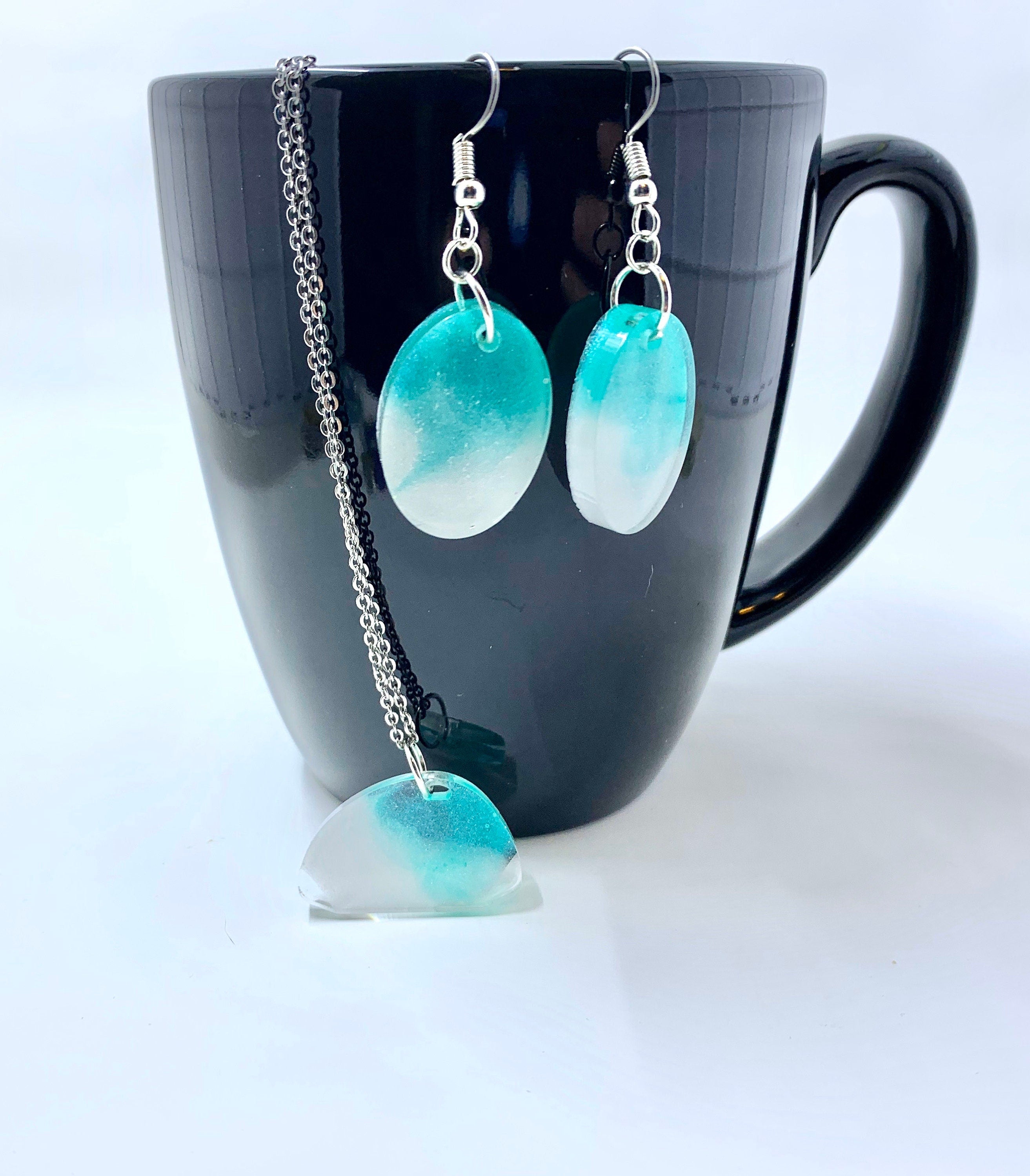 Paint in Resin Necklace and Earrings, Resin Matching Jewelry Set