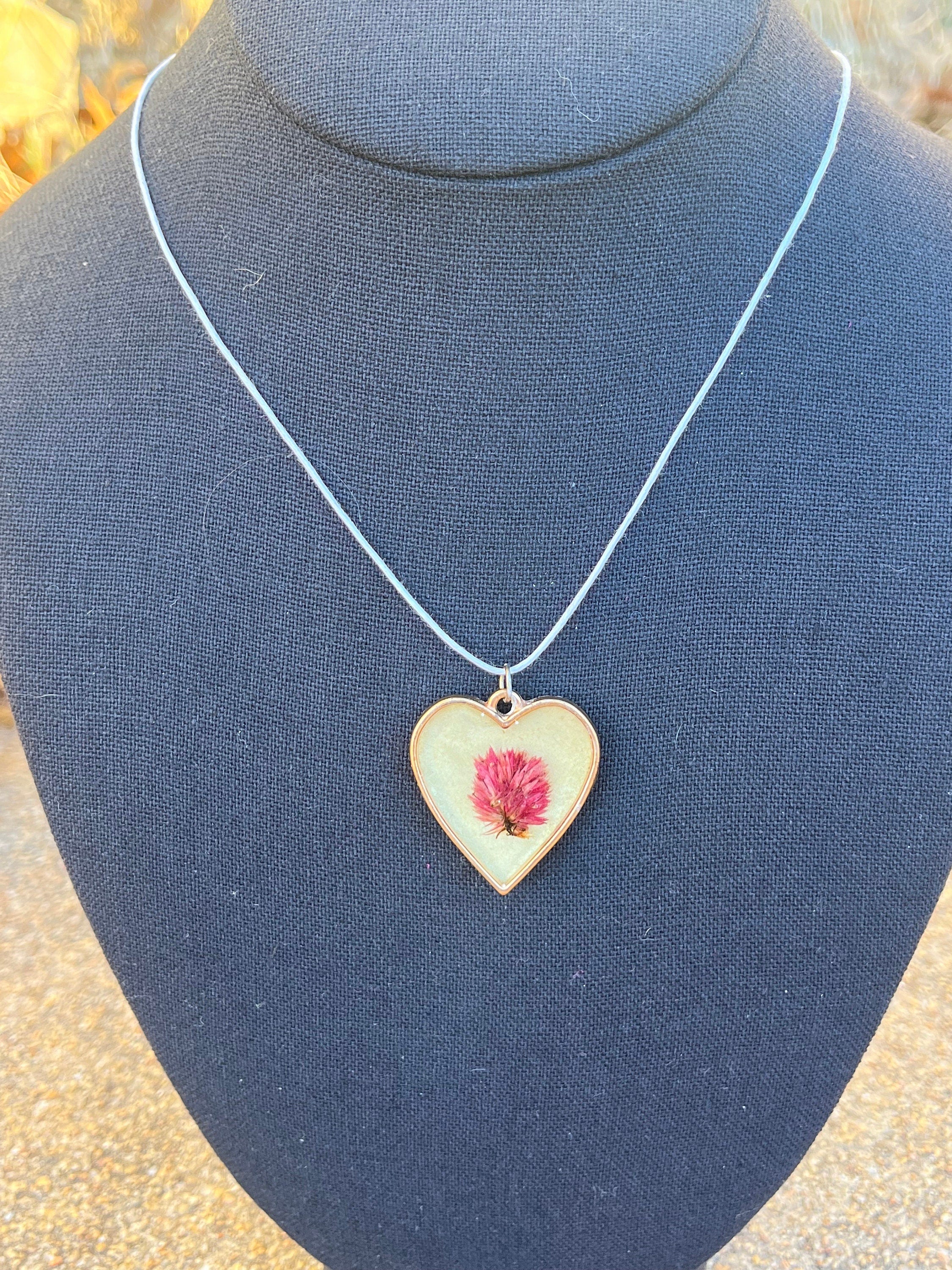 Pressed Flower Heart Necklace | Real Flower Resin Pendant | Romantic Nature Jewelry